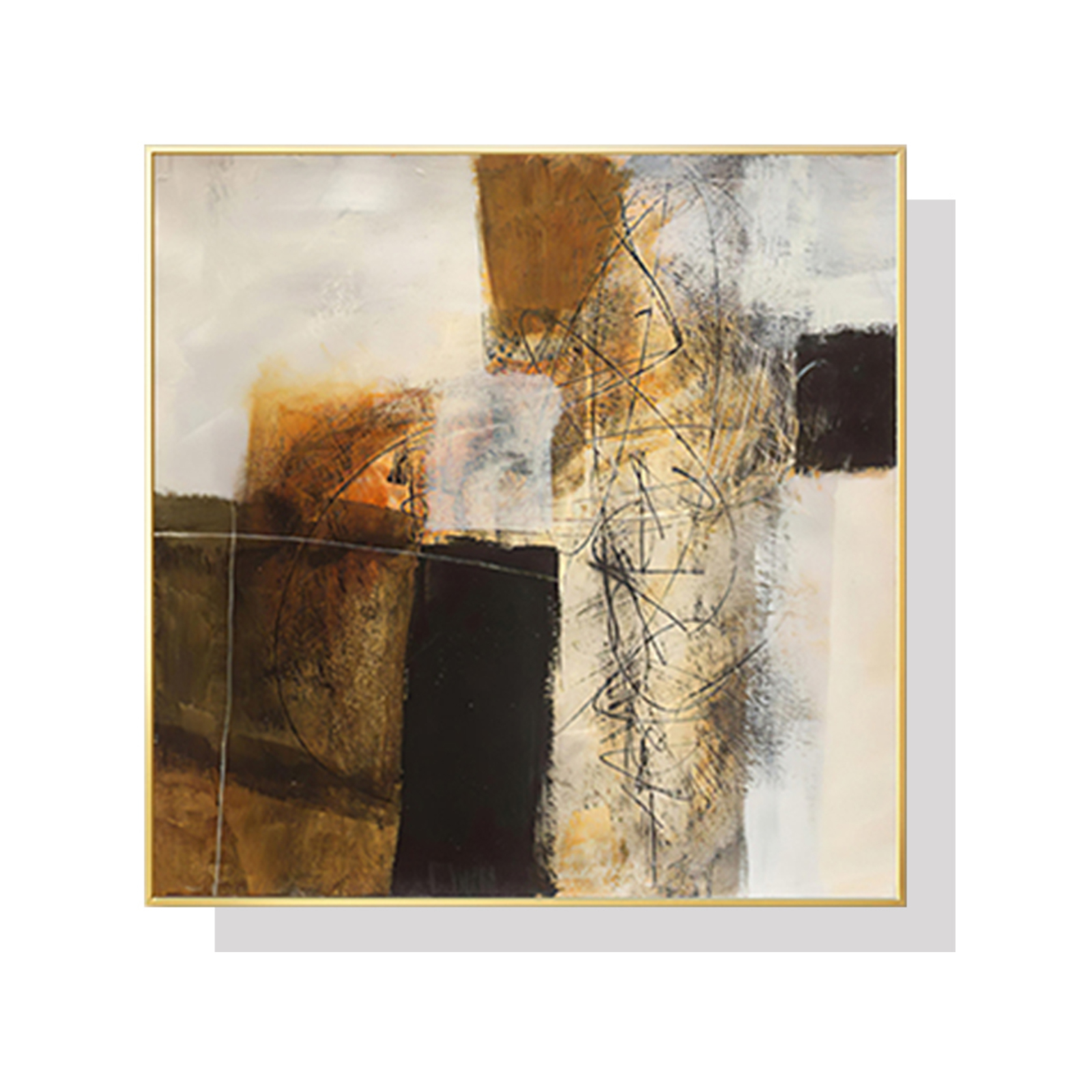 50cmx50cm Abstract gold brown painting style Gold Frame Canvas Wall Art