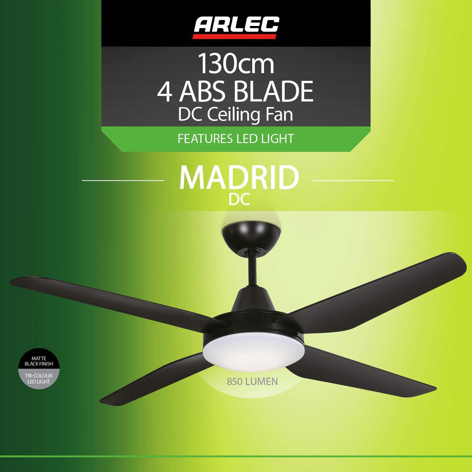 Arlec 130cm Black 4 Blade Madrid DC Ceiling Fan With Remote Control Bunnings Australia