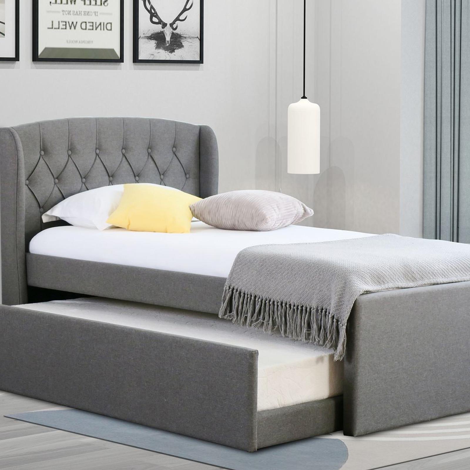 Istyle Dupont King Single Trundle Storage Bed Frame Fabric Grey