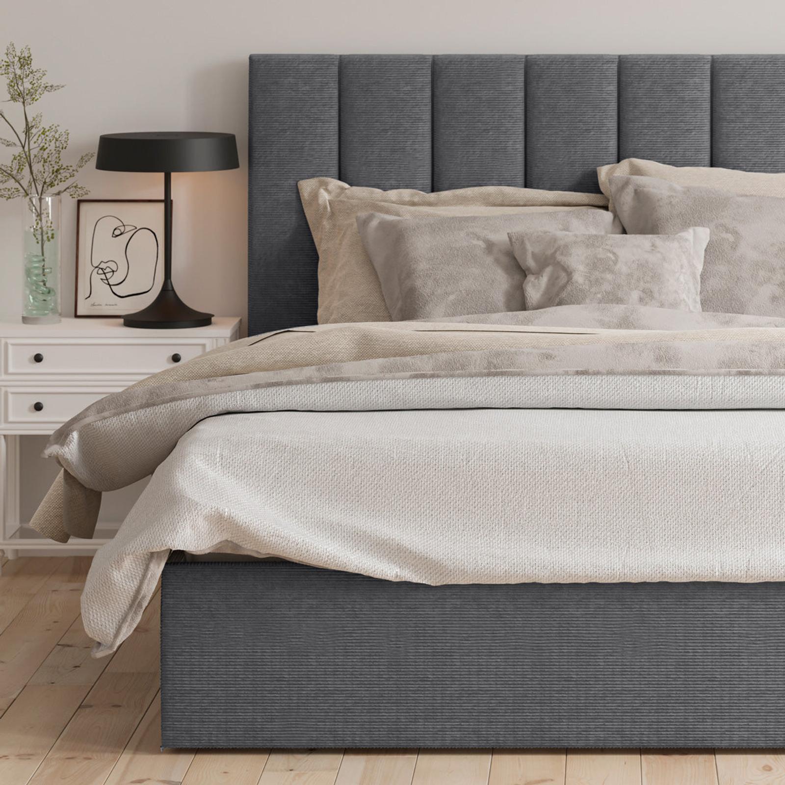 Celine Double Charcoal Corduroy Velvet Storage Gas Lift Bed Frame