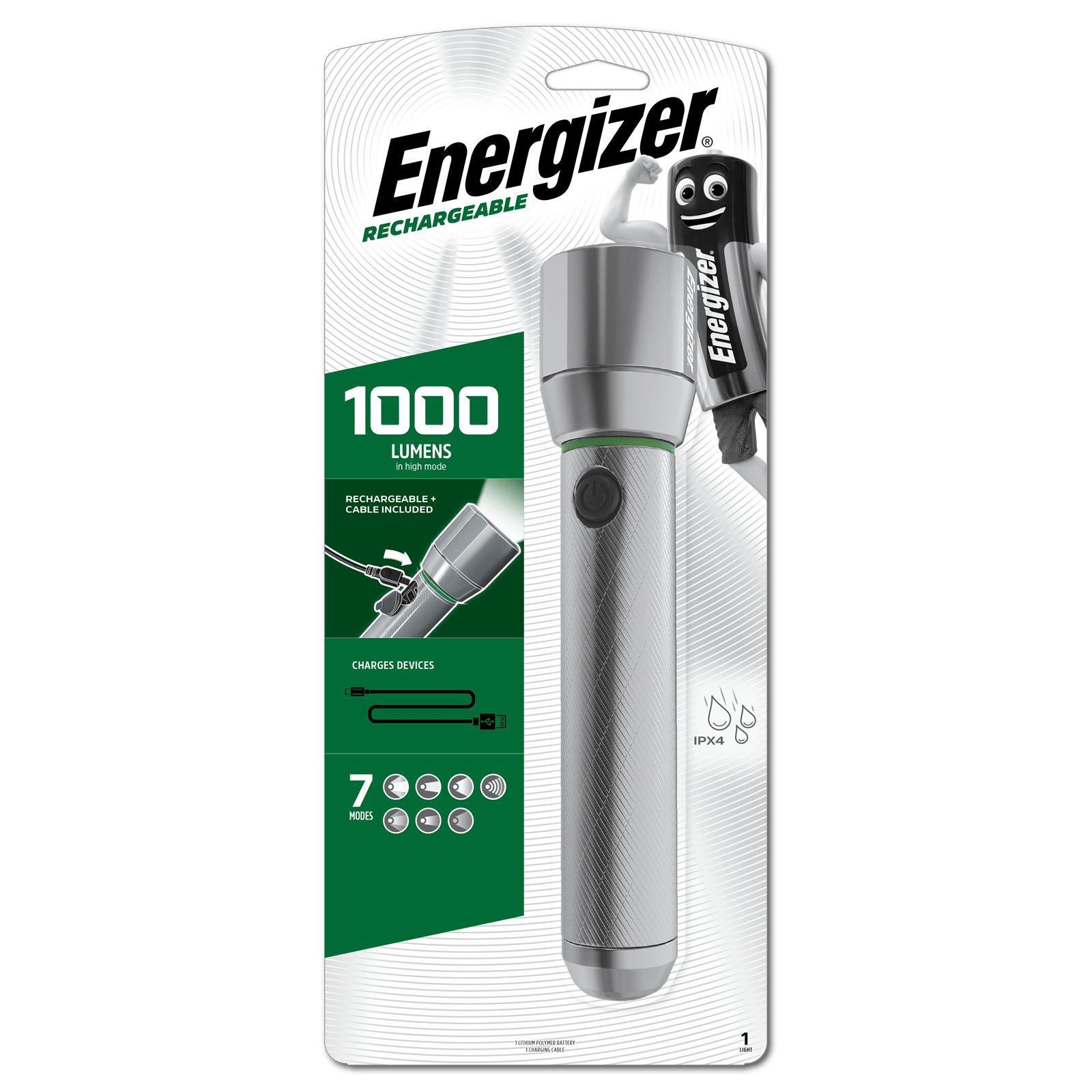 Energizer 1000 Lumen Rechargeable Metal Vision HD LED Torch Bunnings