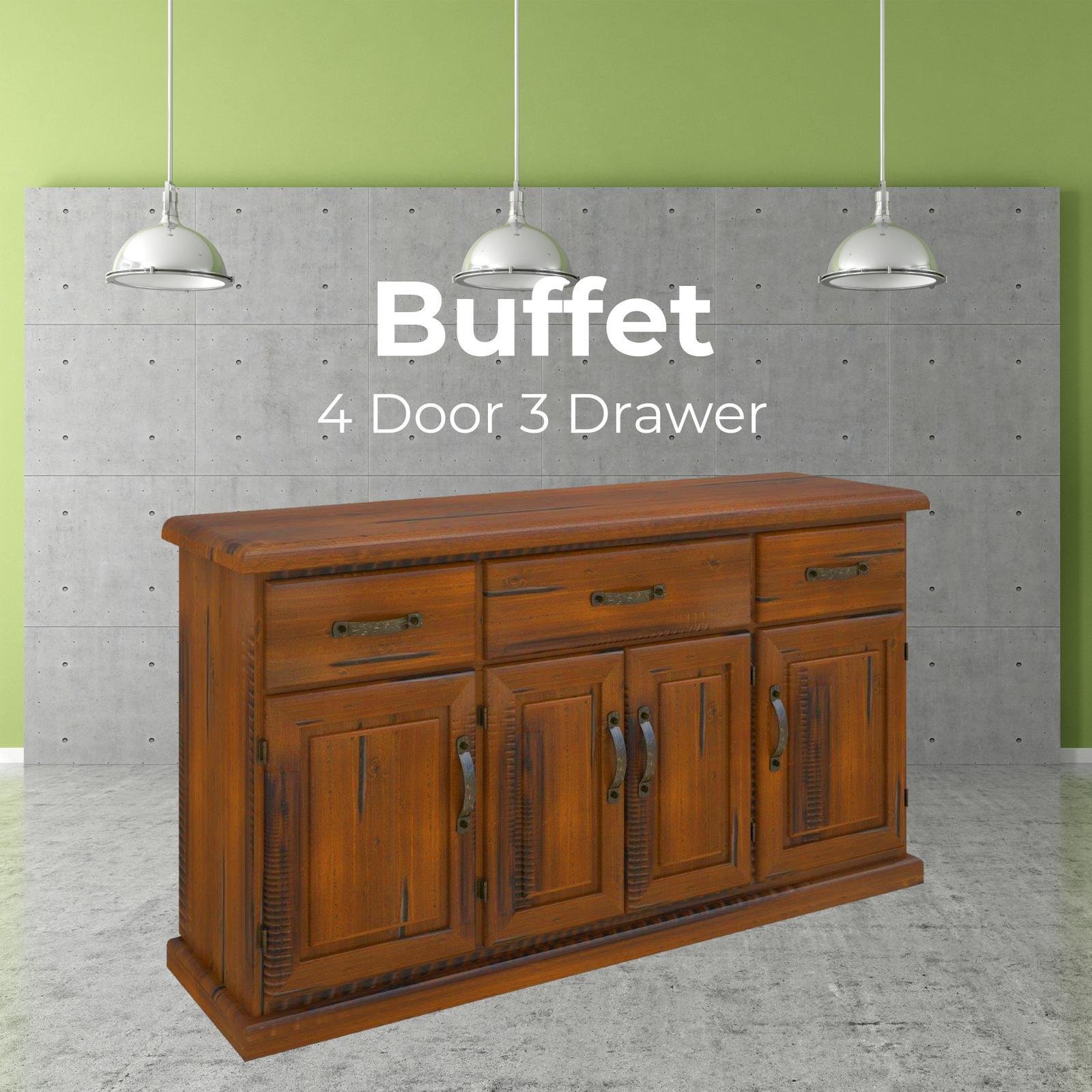 Umber Buffet Table 163cm 4 Door 3 Drawer Solid Pine Timber Wood Dark