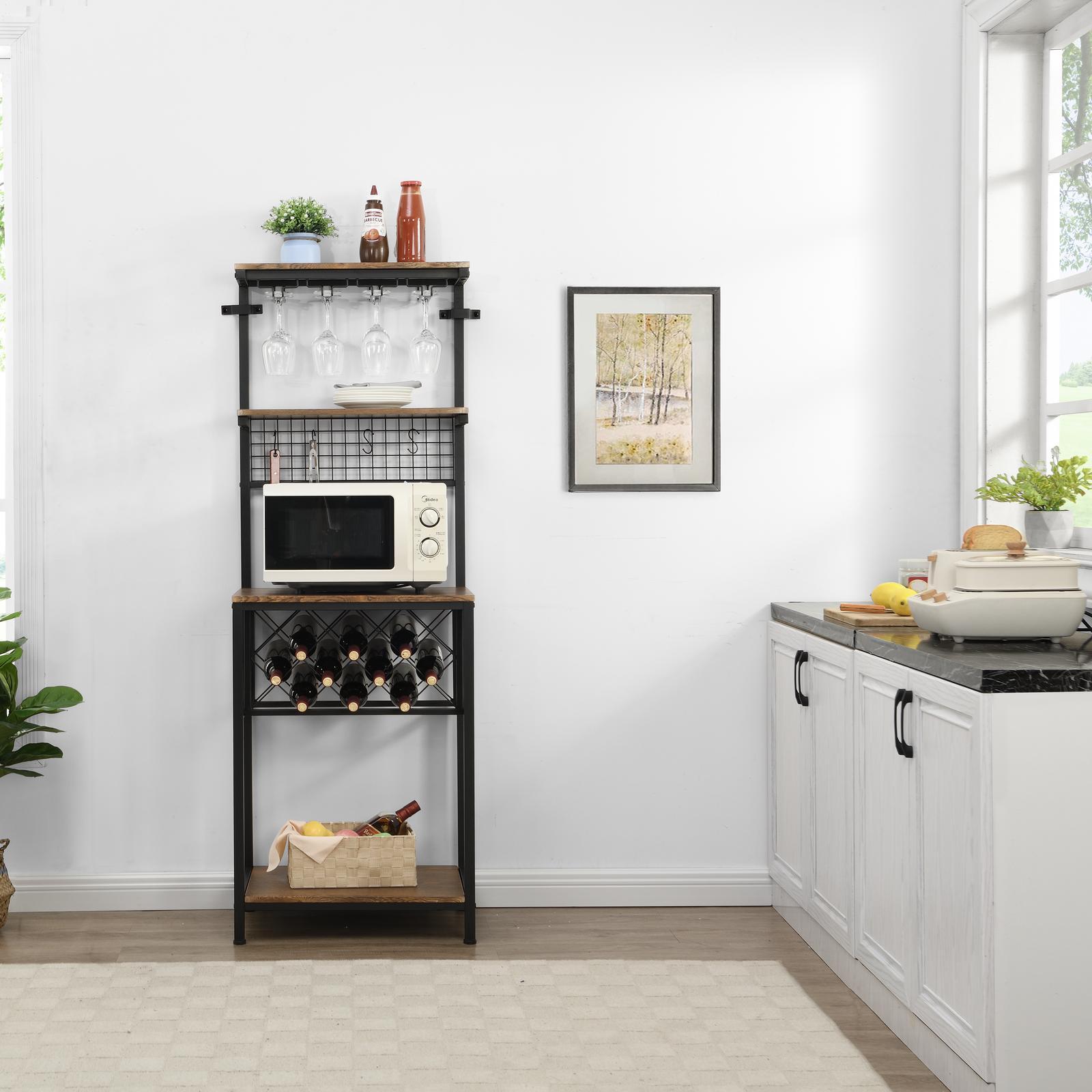 IHOMDEC 4Tier Vintage Wine Rack with 10 Bottle Holder & Glass Holder