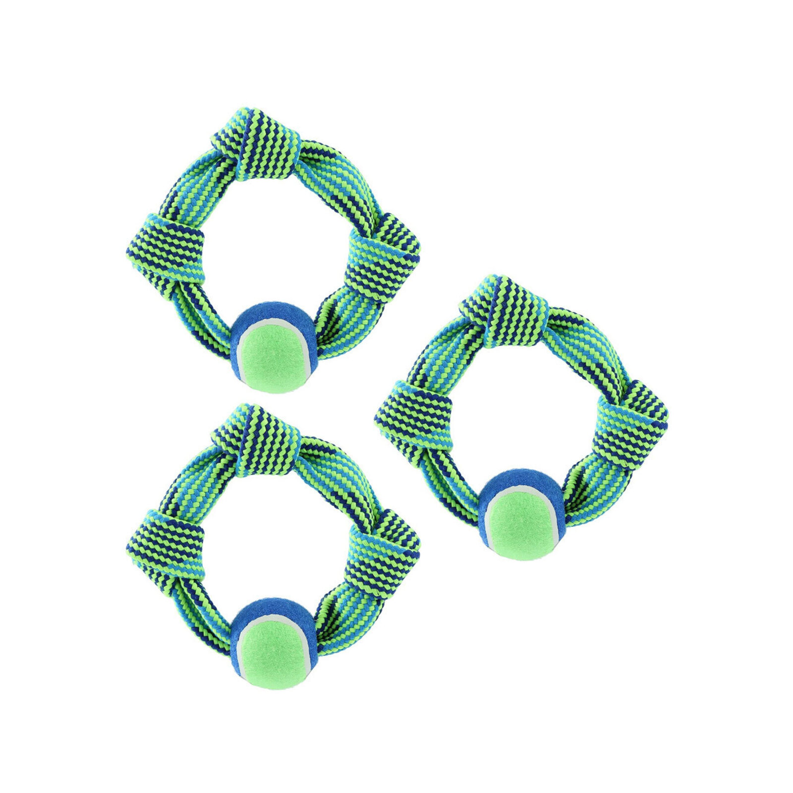 3x Paws & Claws 25cm TugOfWar Dog Squeaky Toy Rope Ring w/ Tennis