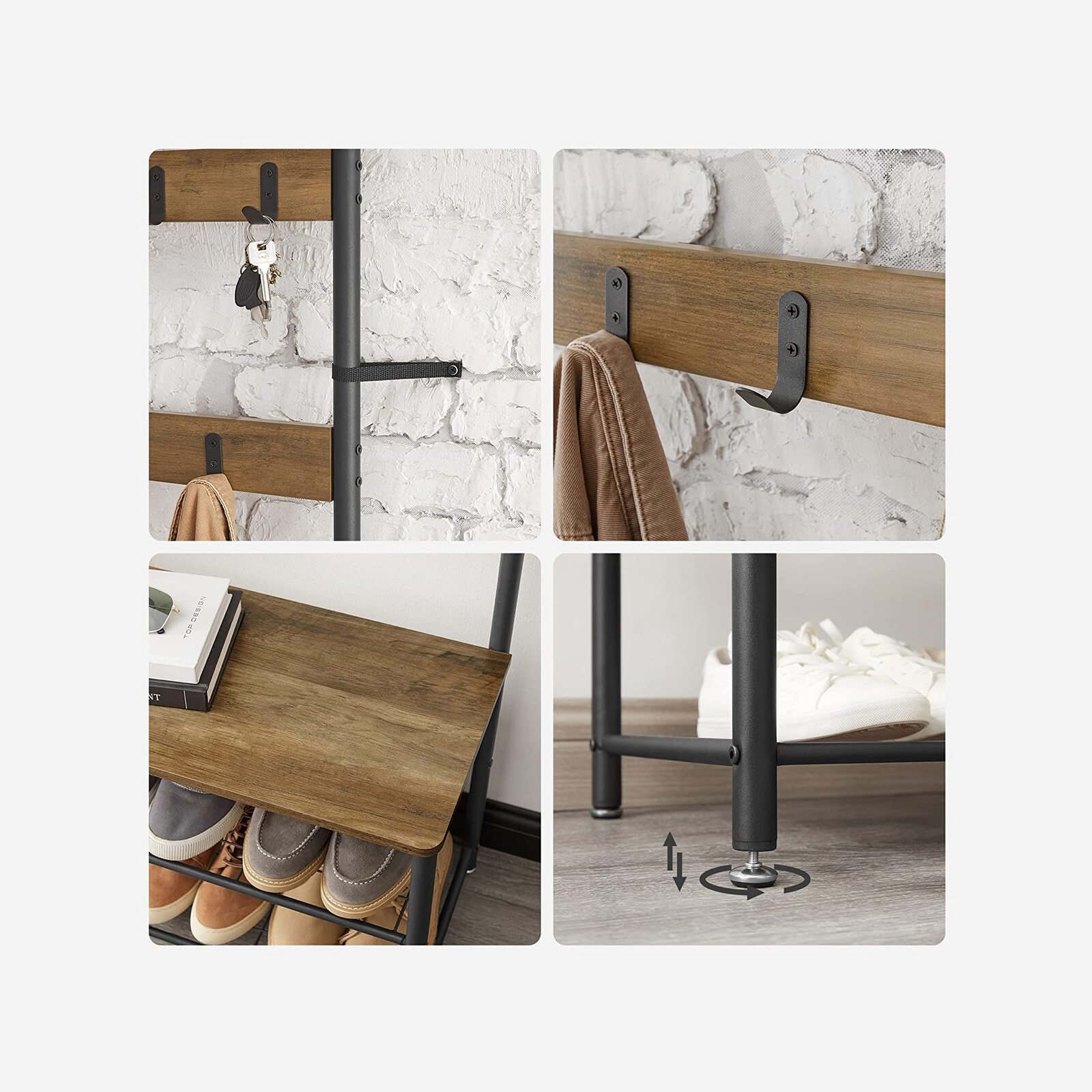 VASAGLE Coat Stand with Shoe Racks Walnut Brown/Black HSR041B41