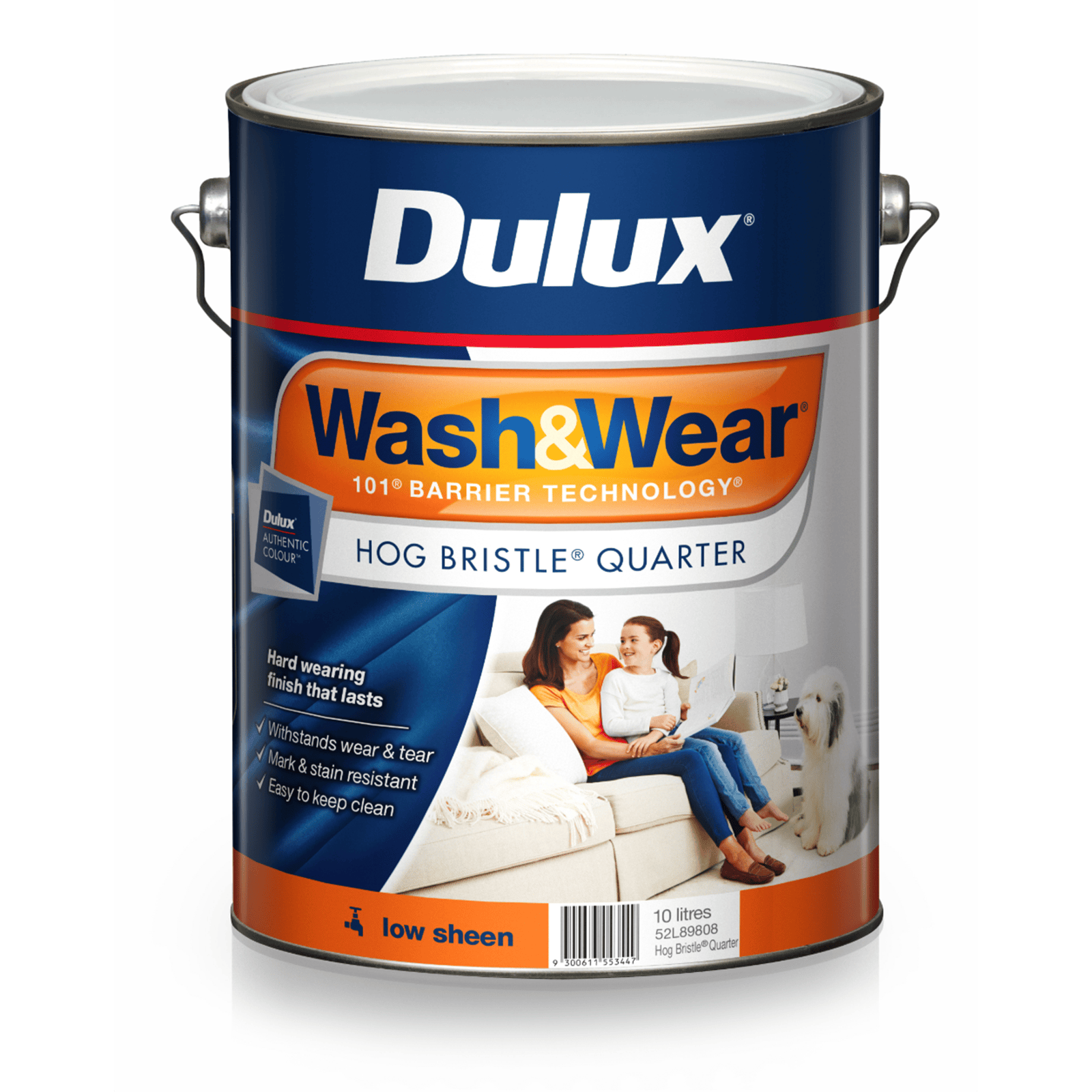 Dulux Wash&Wear 10L Low Sheen Hog Bristle Quarter Paint Bunnings