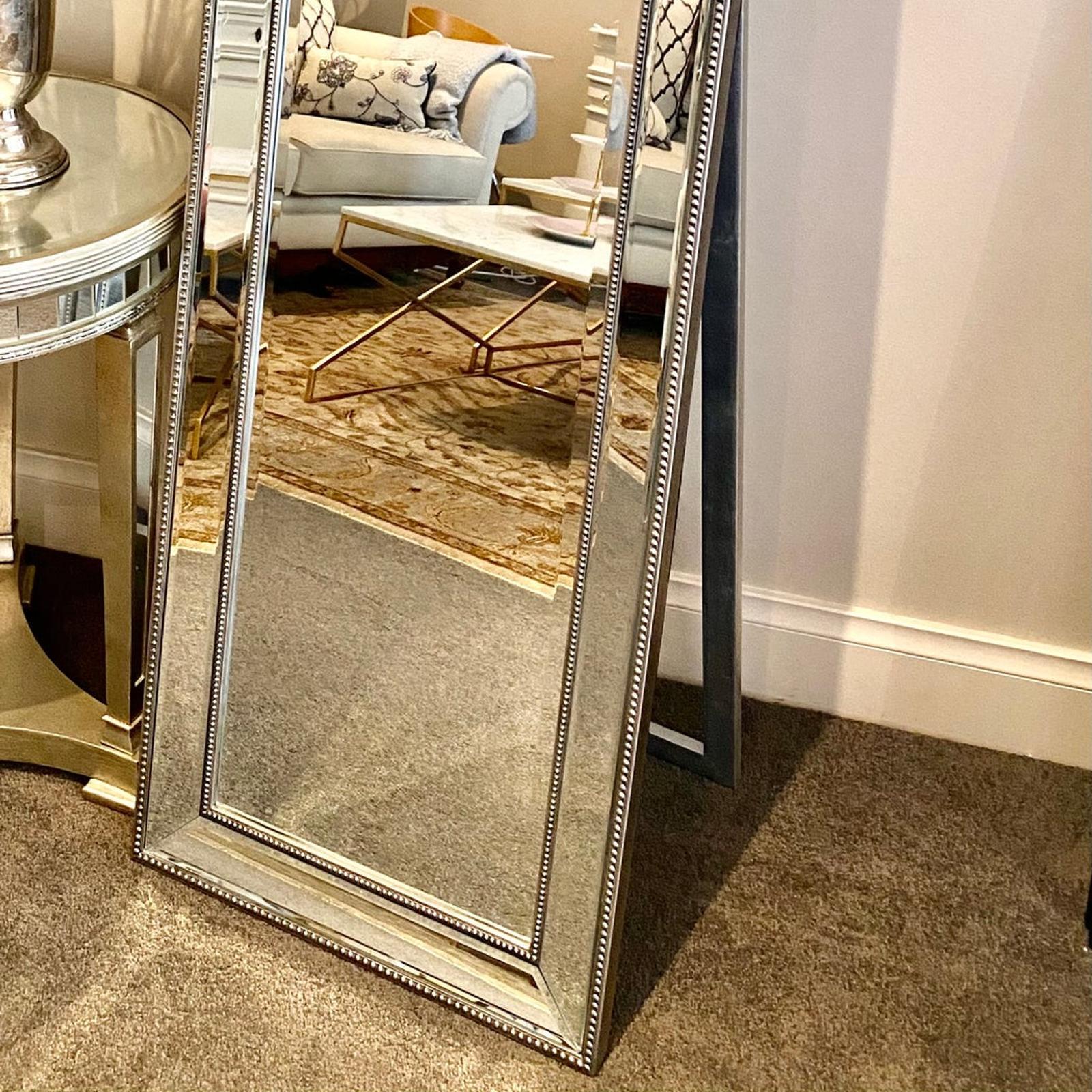 Beaded Silver Framed Full Length Mirror Free Standing 50cm x 170cm