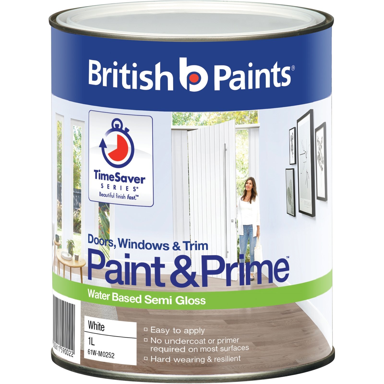 British Paints 1L Semi Gloss White Paint And Prime Doors Windows And