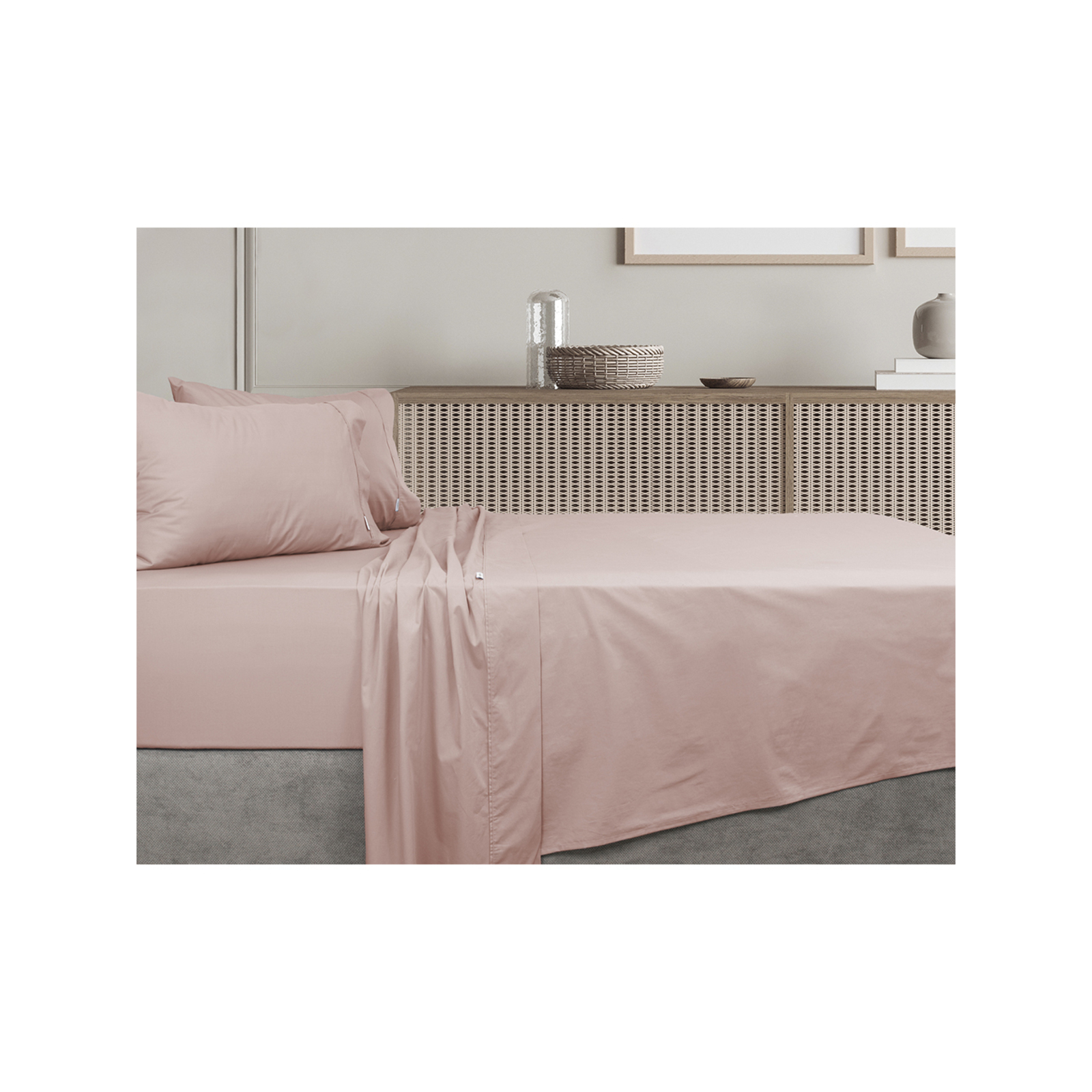 Algodon King Single Bed Fitted Sheet Set 300TC Cotton Blush Bunnings