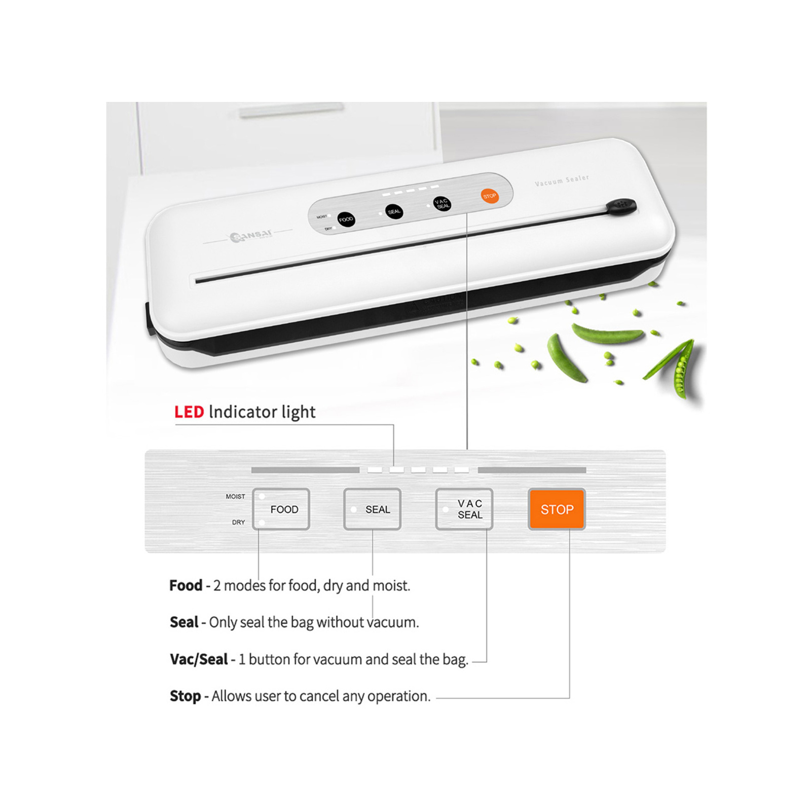 SANSAI 110W White Vacuum Food Sealer Sous Vide Bunnings Australia