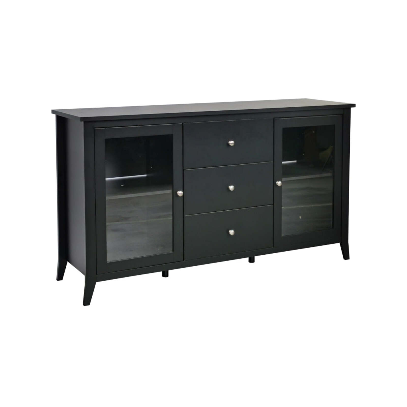 Sienna Modern Sideboard Buffet Storage Unit W/ 2Glass Doors 3Drawers