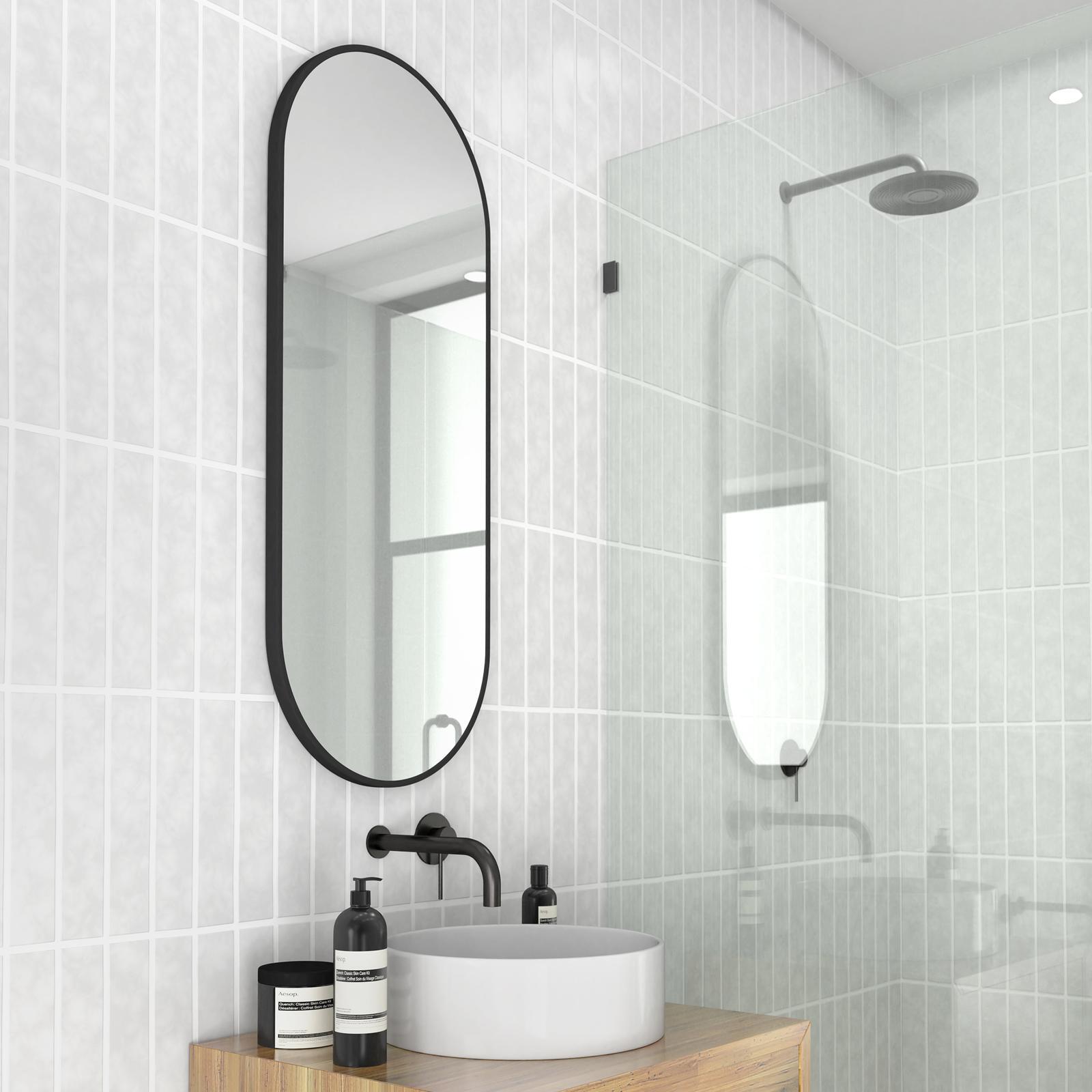 Future Glass 1000 x 400mm Black Pill Shape Mirror Bunnings Australia