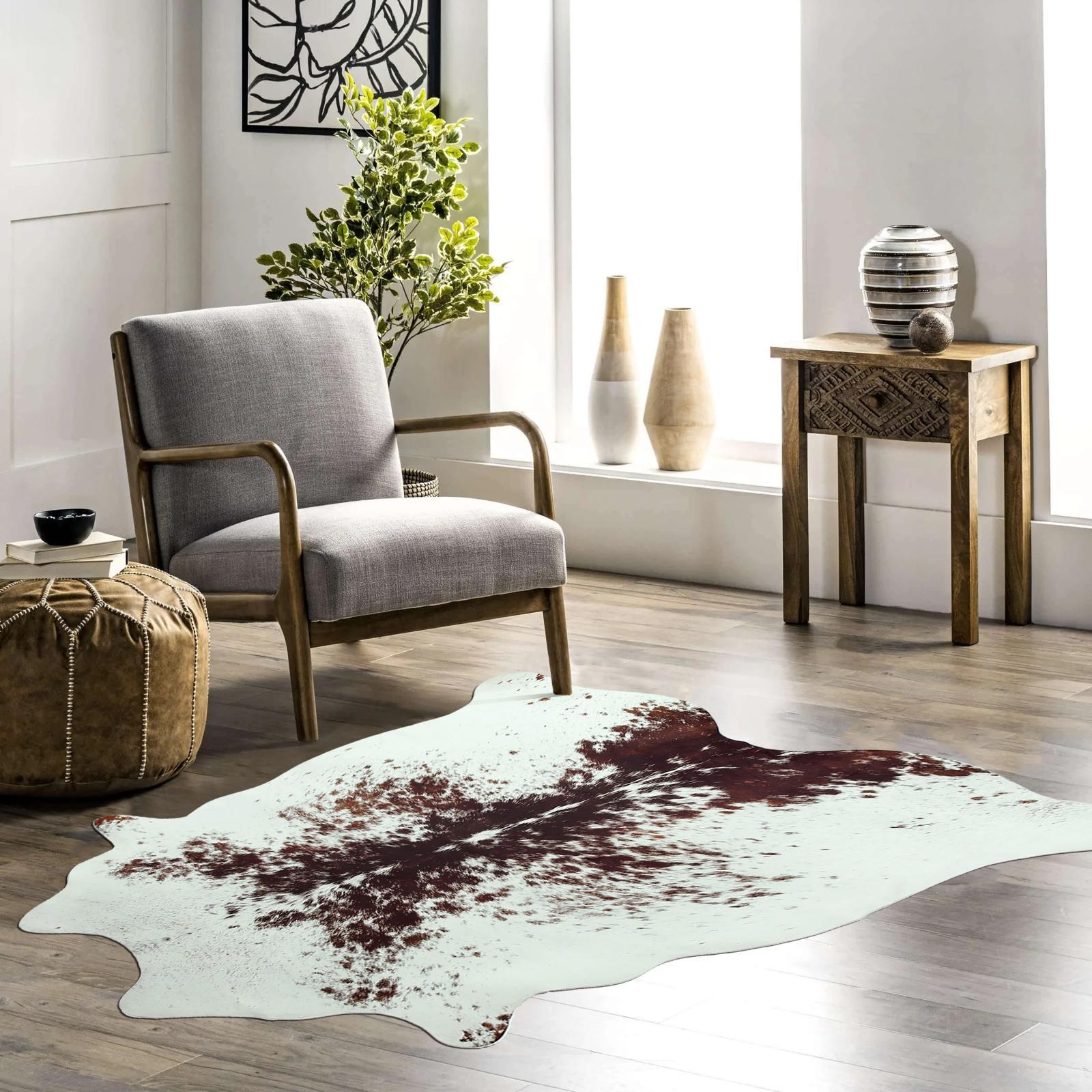152 x 201cm Brown and White Faux Cow Hide Rug Bunnings Australia
