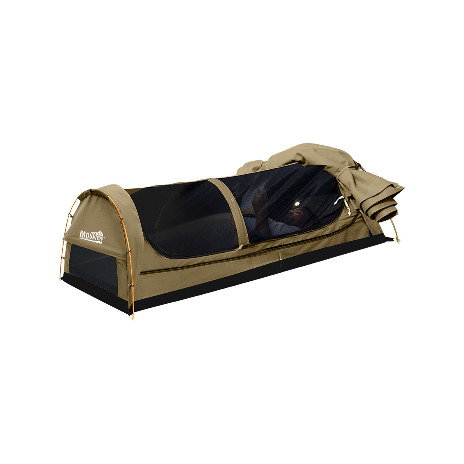 Mountview Double Khaki Camping Swags Canvas Dome Tent Hiking Mattress