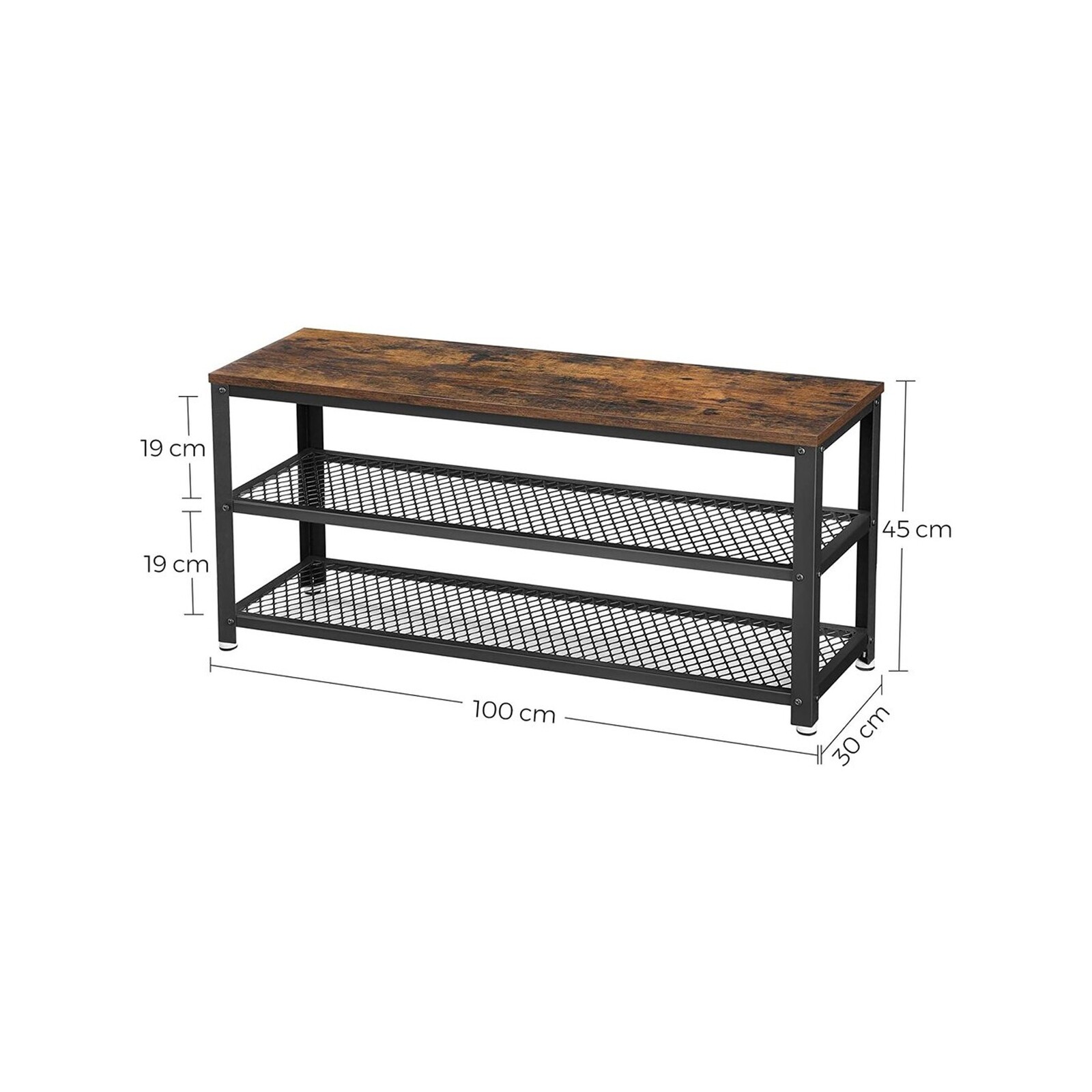 VASAGLE 3 Tier Rustic Brown Mesh Shelves Shoe Storage Bench Bunnings Australia