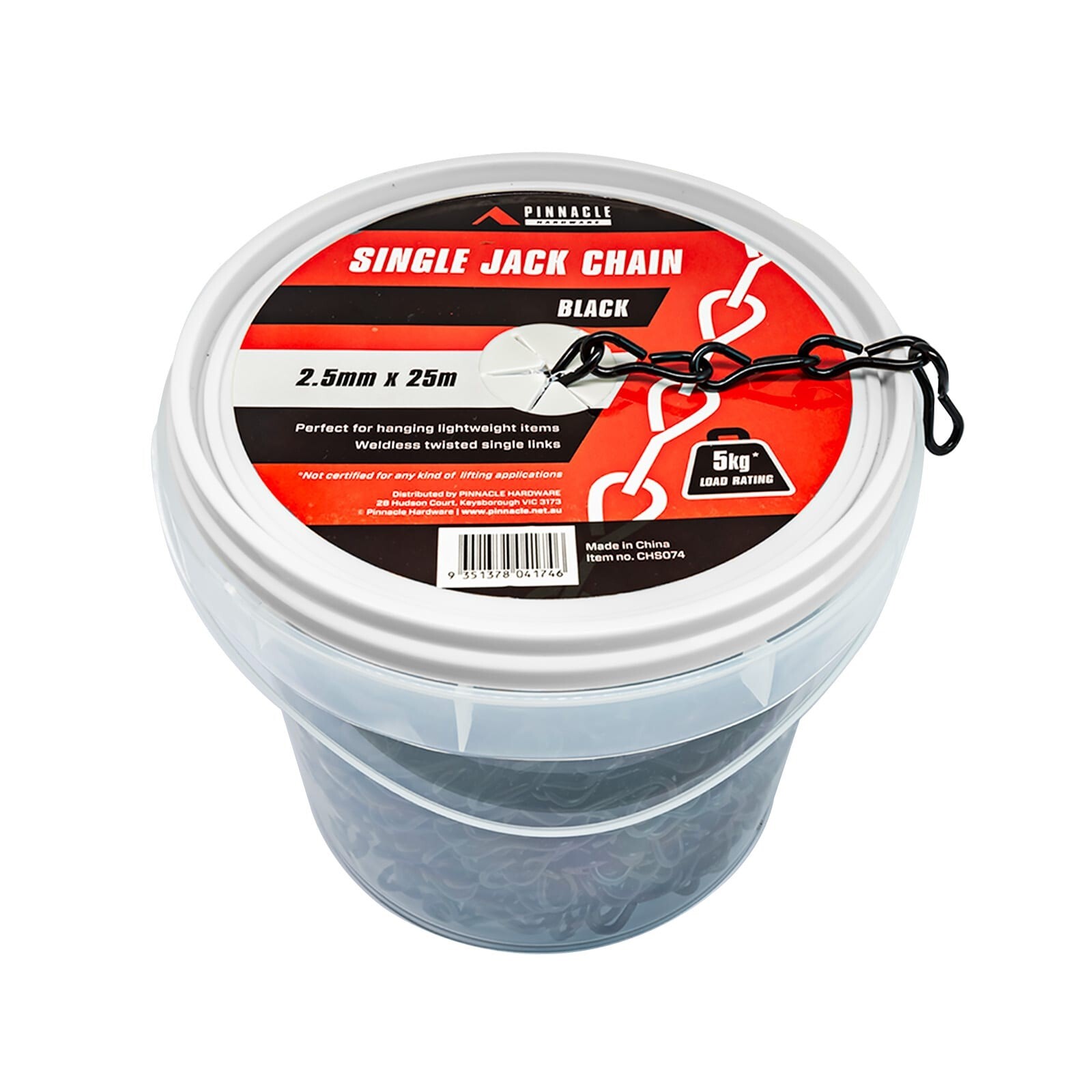 Pinnacle 2.5mm x 25m Black Single Jack Chain Bulk Tub Bunnings New