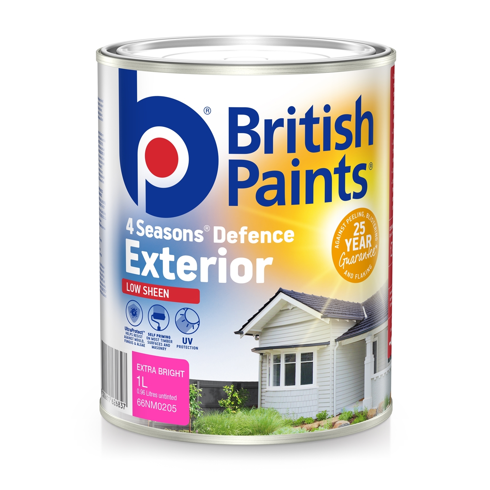 British Paints 1L 4 Seasons Extra Bright Low Sheen Exterior Paint