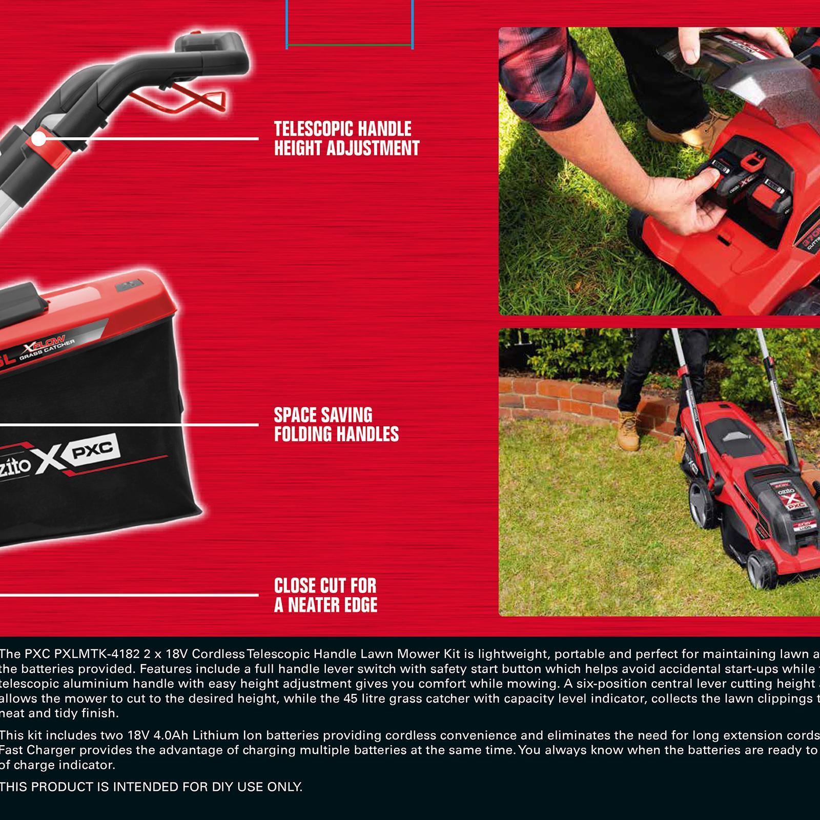 Ozito PXC 2 x 18V Telescopic Lawn Mower Kit Bunnings Australia