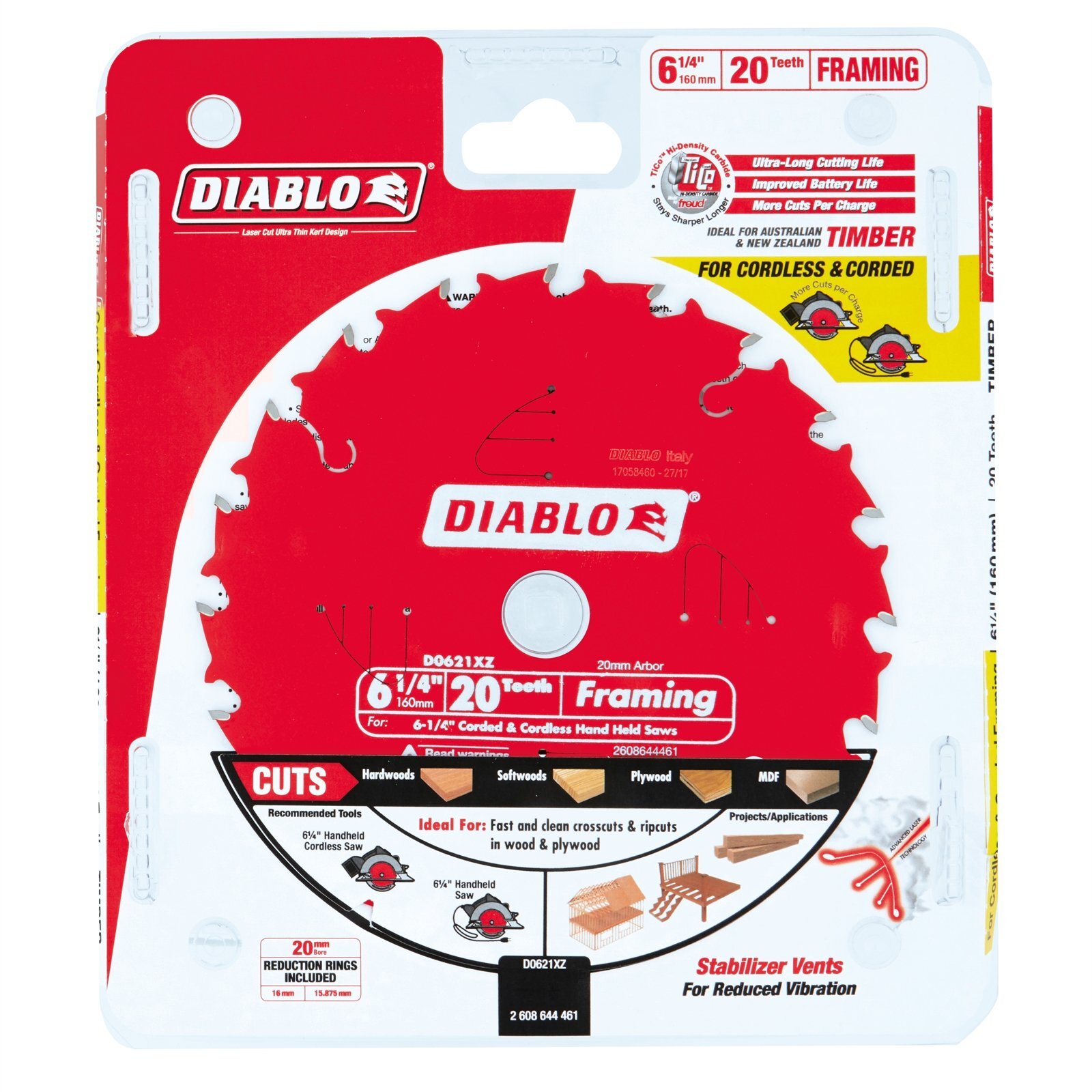 Diablo 160mm 20 Teeth Framing Cordless Circular Saw Blade Bunnings