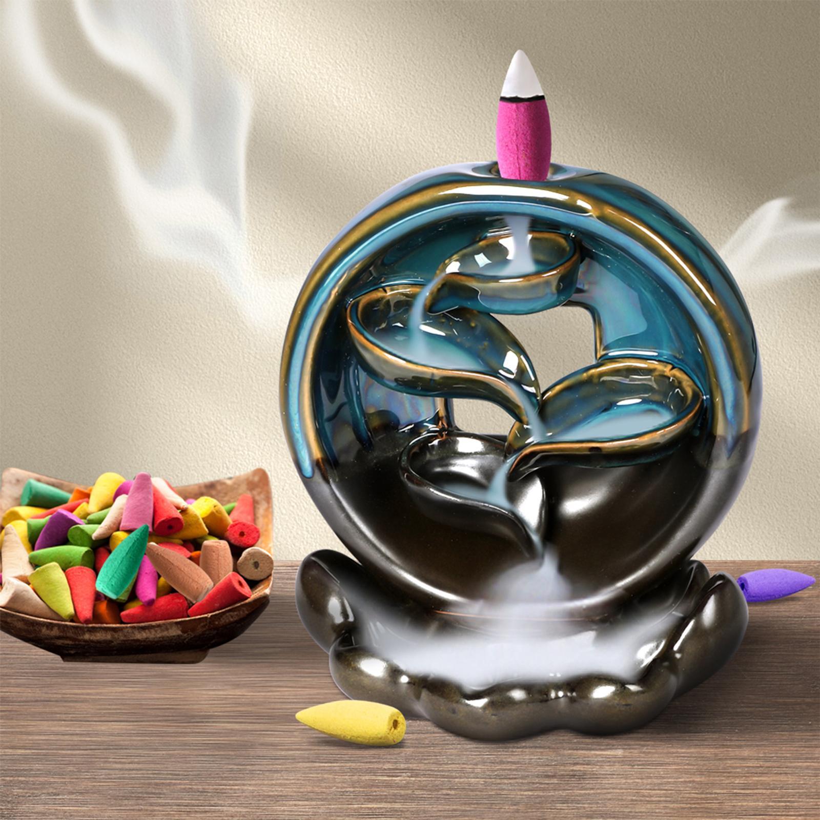 Incense Burner Rounded Waterfall Smoke Backflow Ceramic Cone Holder