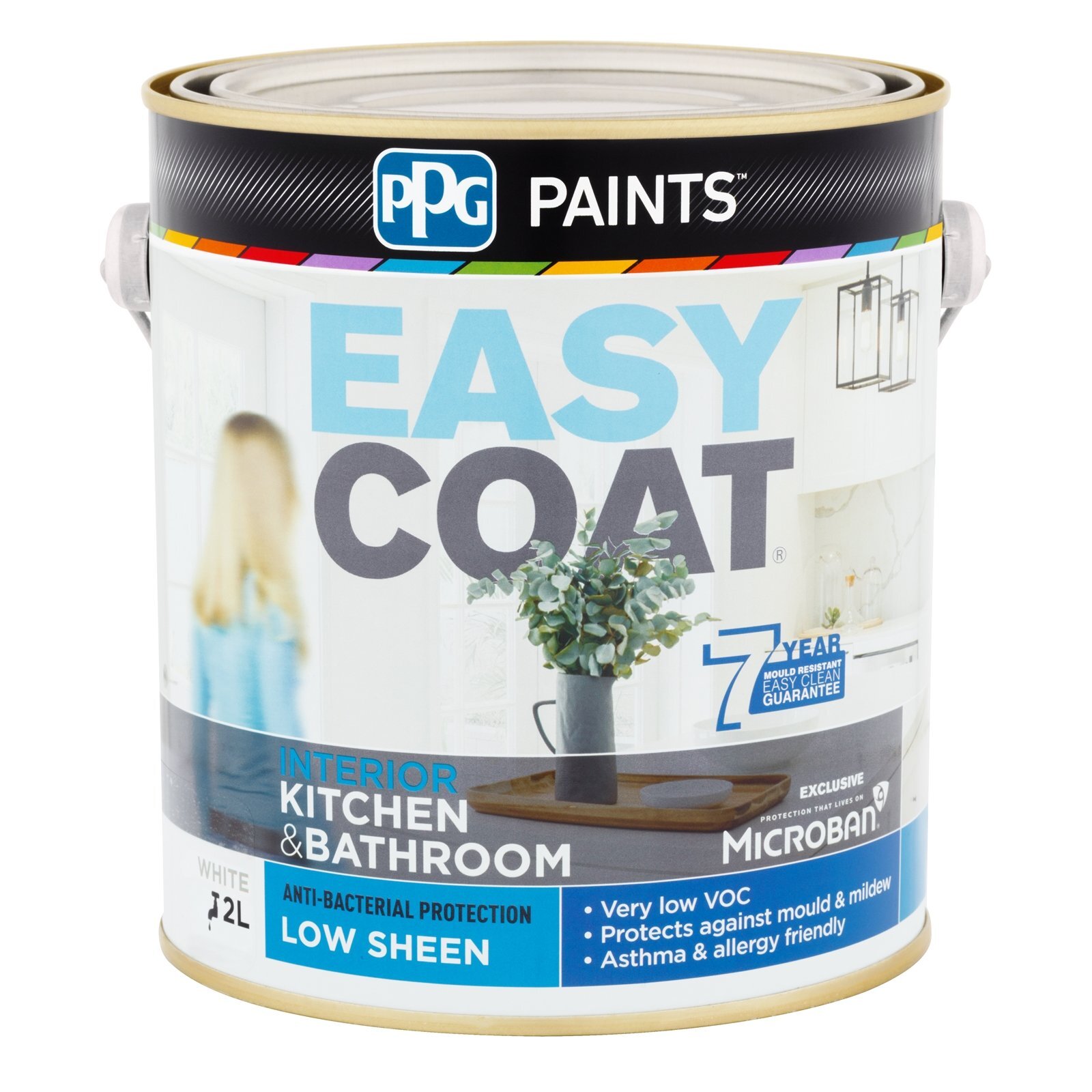 PPG Paints 2L White Low Sheen Easycoat Kitchen And Bathroom Paint Bunnings New Zealand