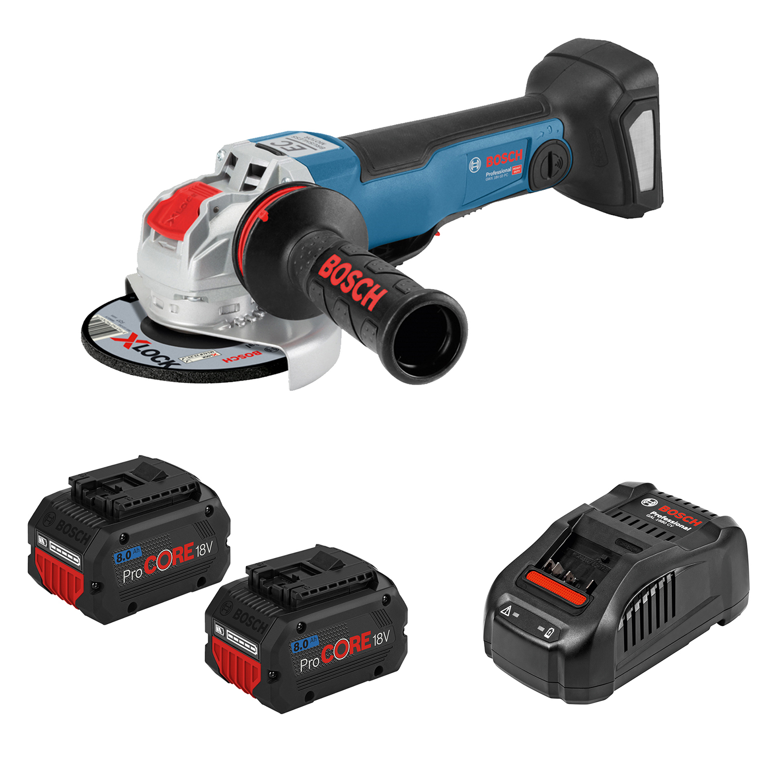 Bosch Blue 18V Brushless Paddle Switch XLOCK Angle Grinder 2 x 8.0AH