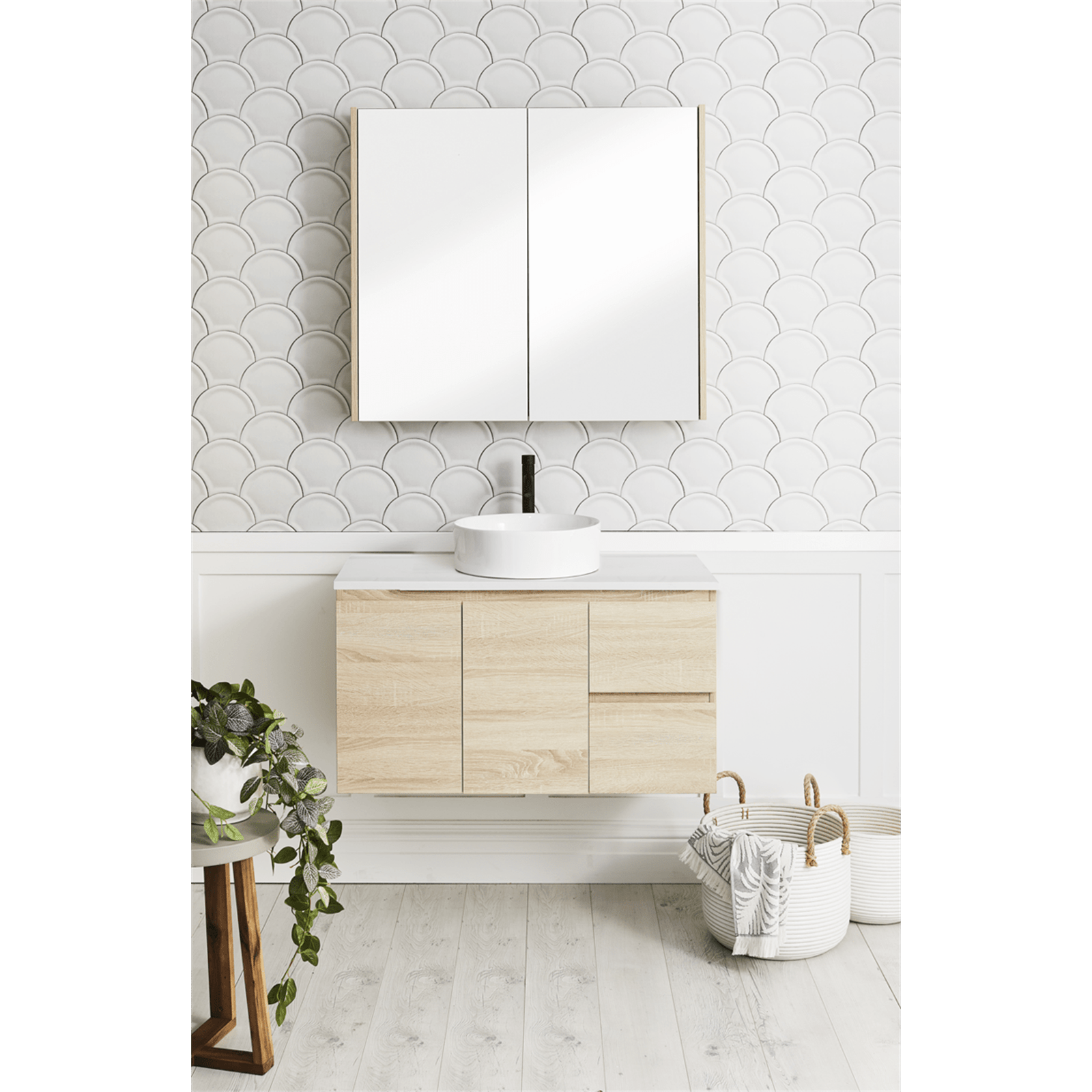 Cibo Design 900mm Coast Veneer Nordic Wall Hung Vanity With White