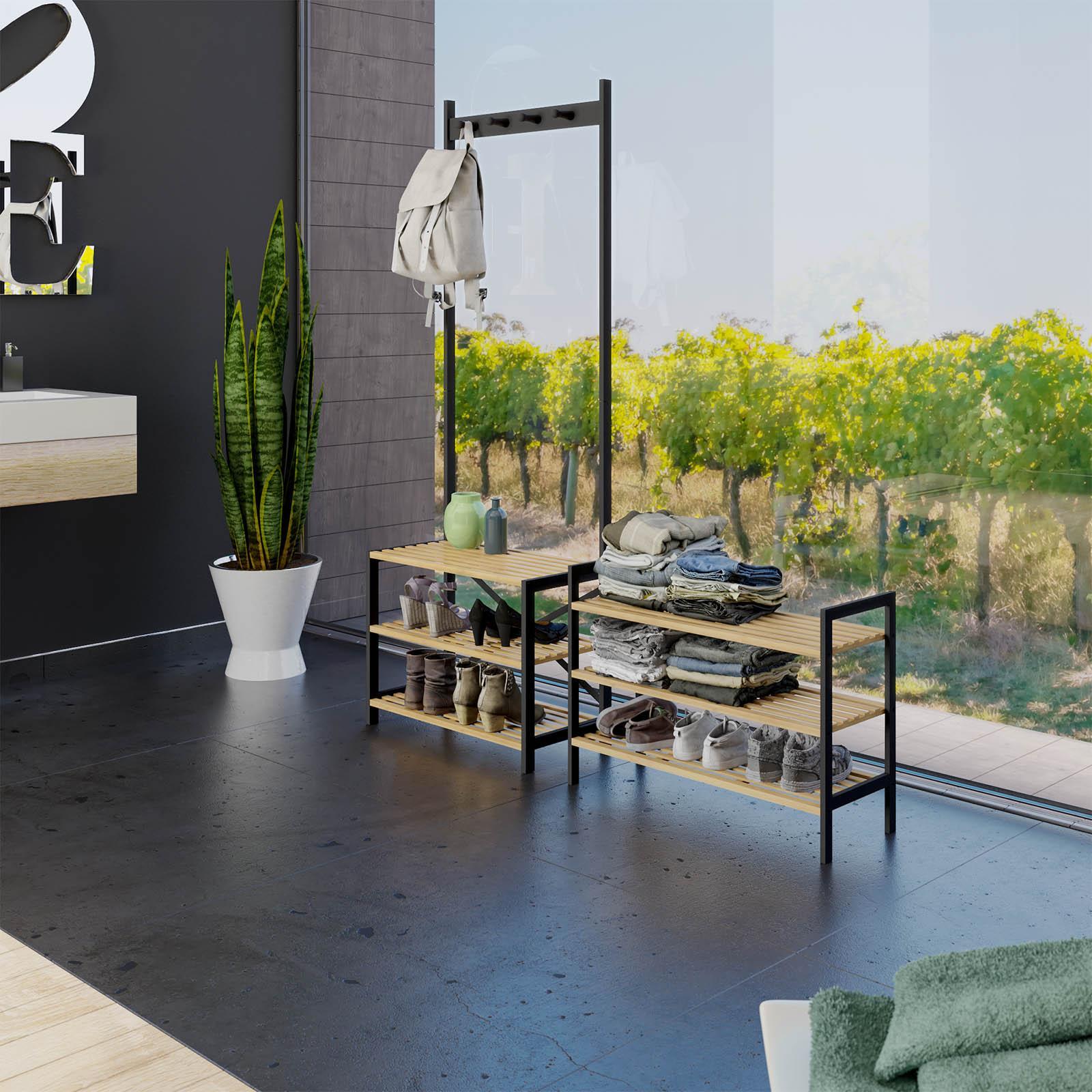 Flexi Storage Living Black & Bamboo Entryway Storage Unit Bunnings