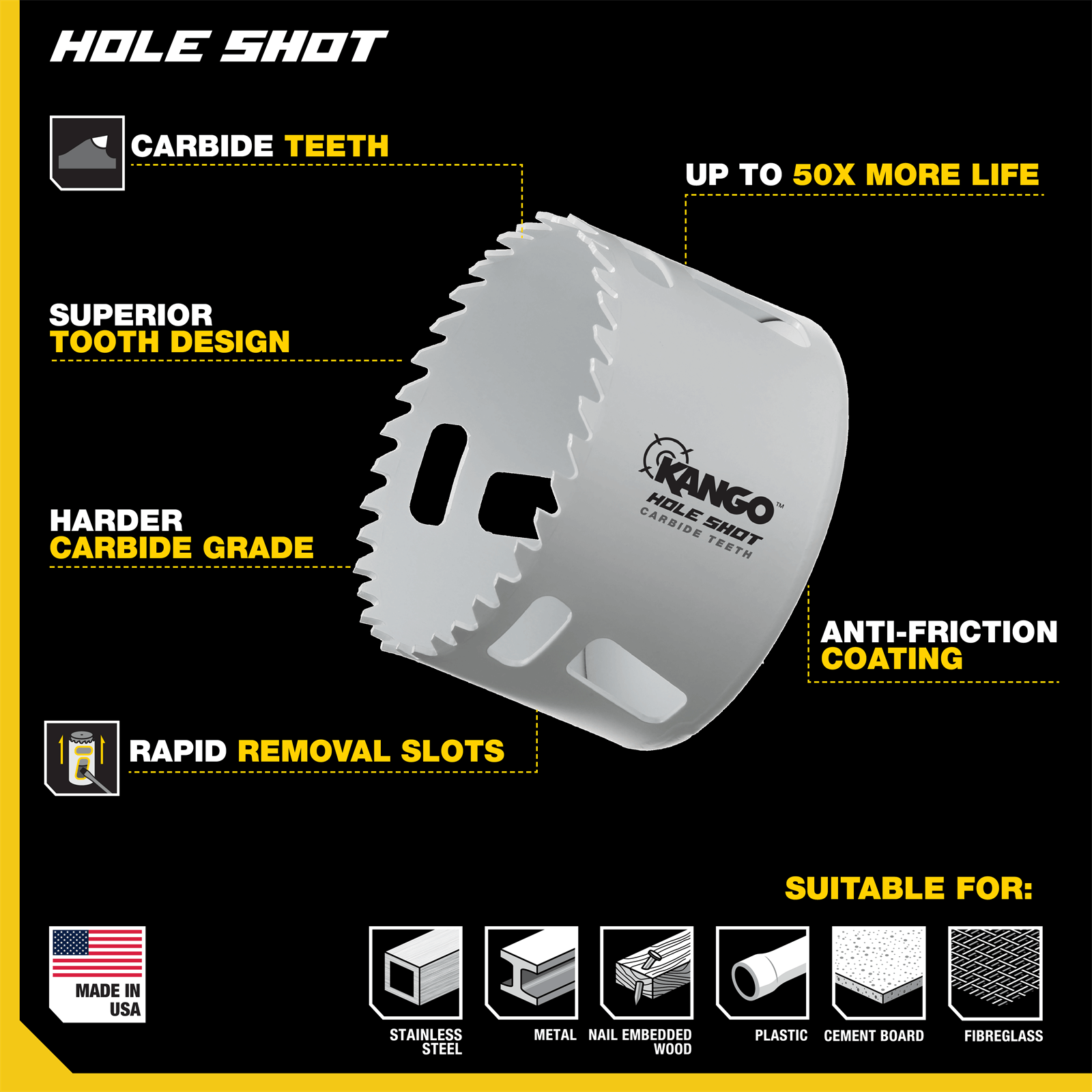 Kango 44mm 5TPI Hole Shot Carbide Teeth Hole Saw Bunnings Australia