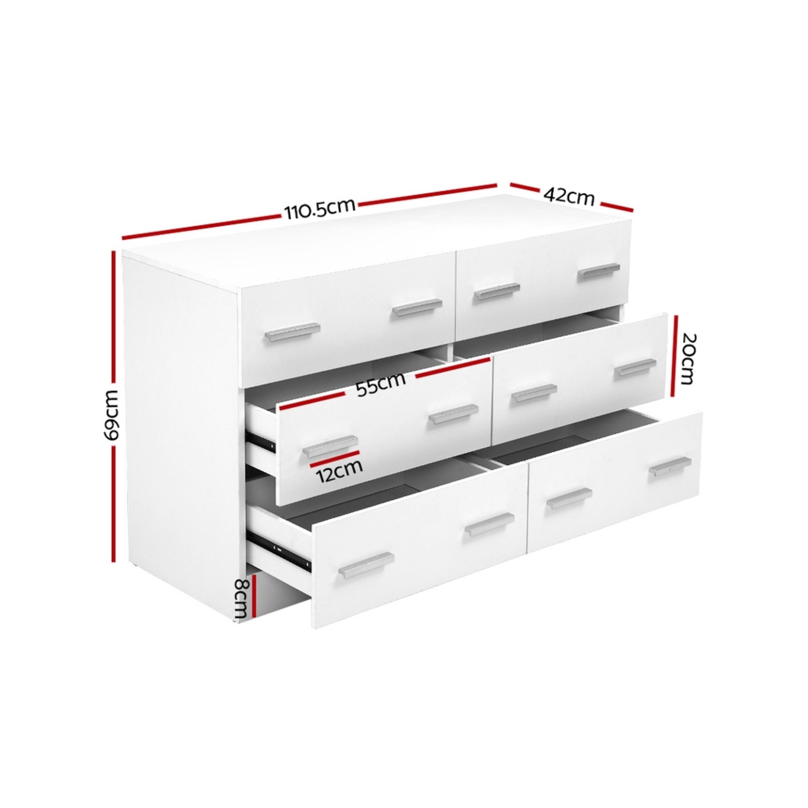 Artiss 6 Chest of Drawers Lowboy Dressers White Bunnings Australia