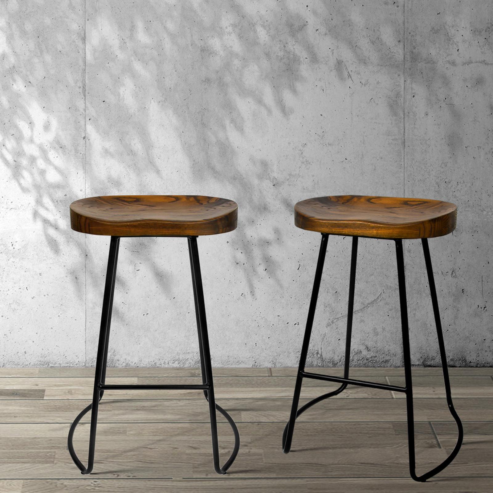 Artiss Set of 2 Wooden Backless Bar Stools Black Bunnings Australia
