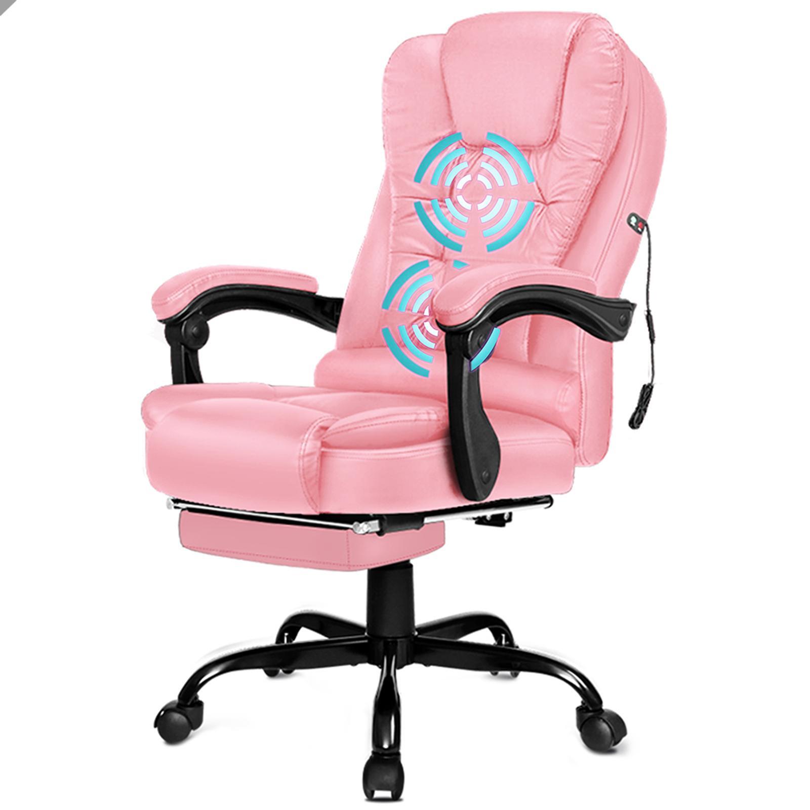 ALFORDSON Massage Office Chair with Footrest PU Leather Pink Bunnings