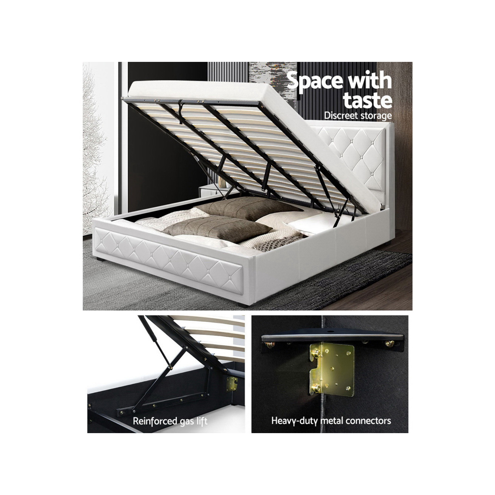 Artiss Bed Frame King Size Gas Lift White Leather Tiyo Bunnings Australia