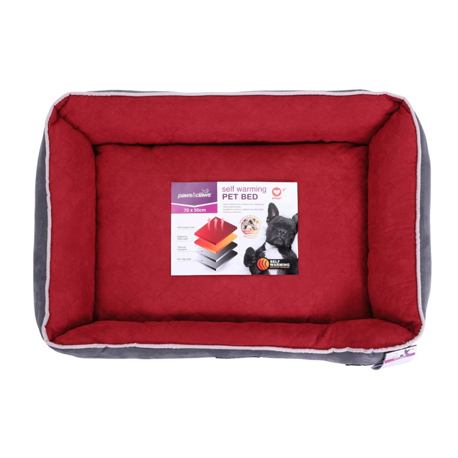 Paws & Claws Self Warming/Thermal Insulated Walled 70x50cm Pet/Dog Bed