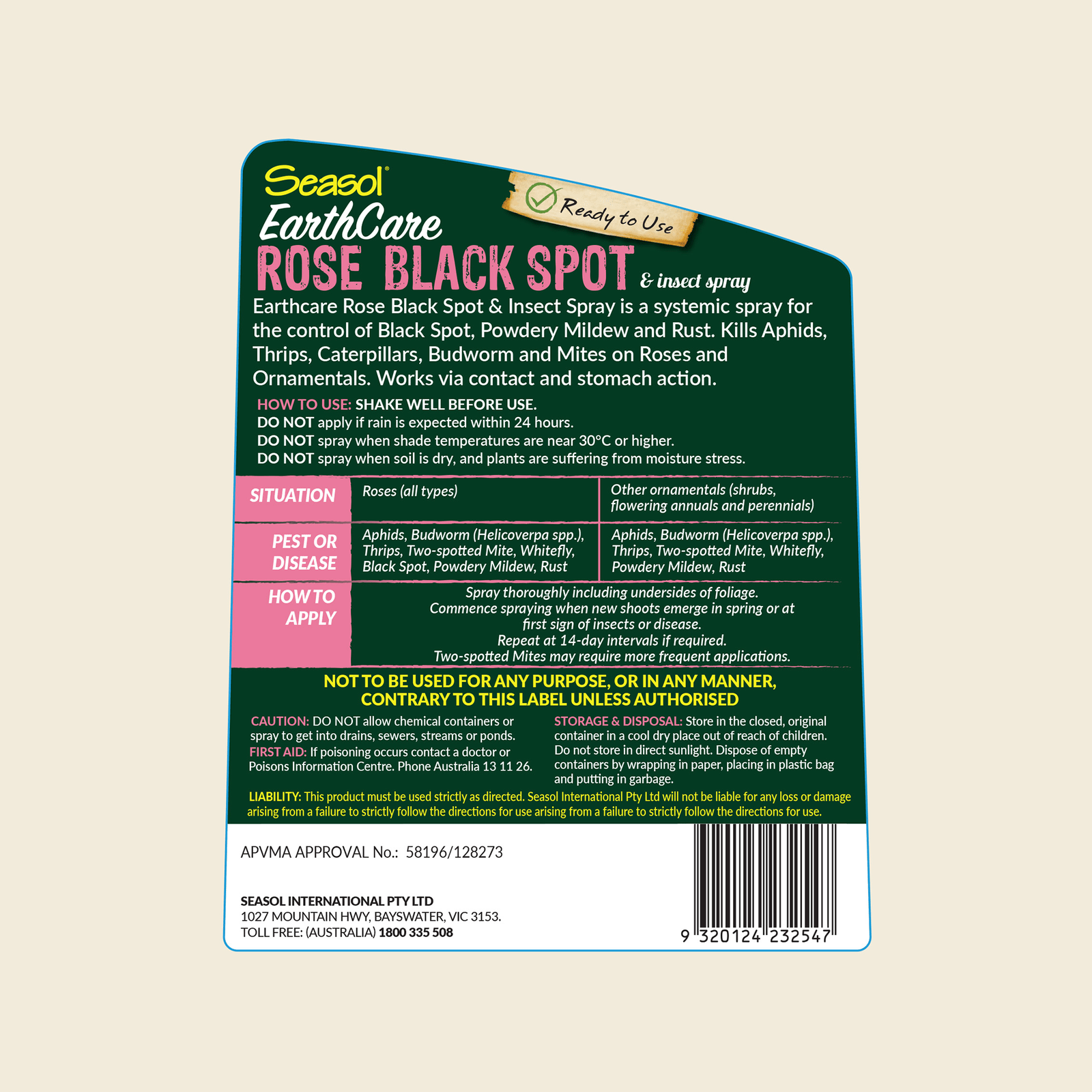 Seasol EarthCare 1L Rose Black Spot & Insect Spray Bunnings Australia