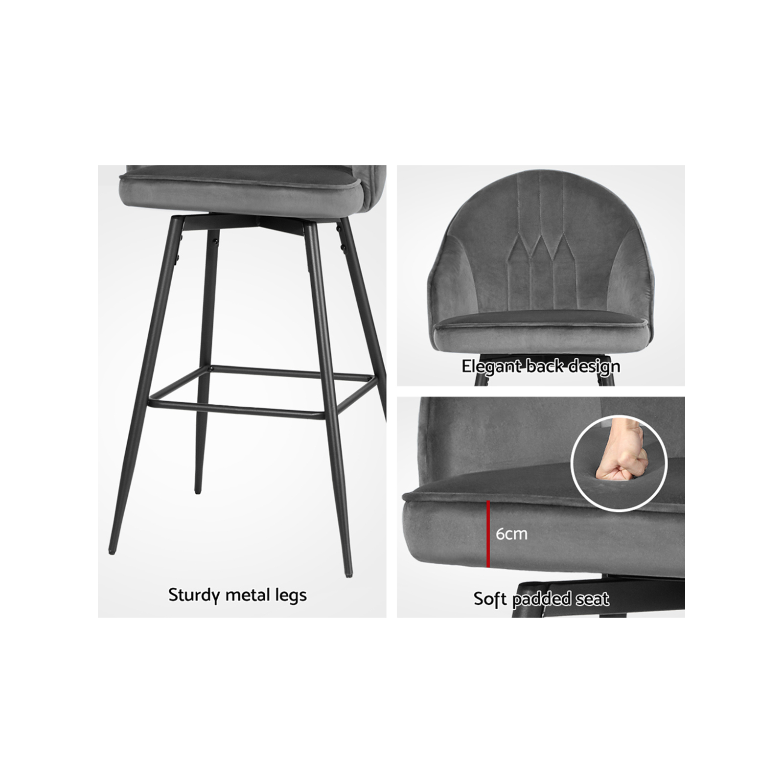 Artiss Bar Stools Kitchen Stool Dining Chairs Velvet Grey Mesial