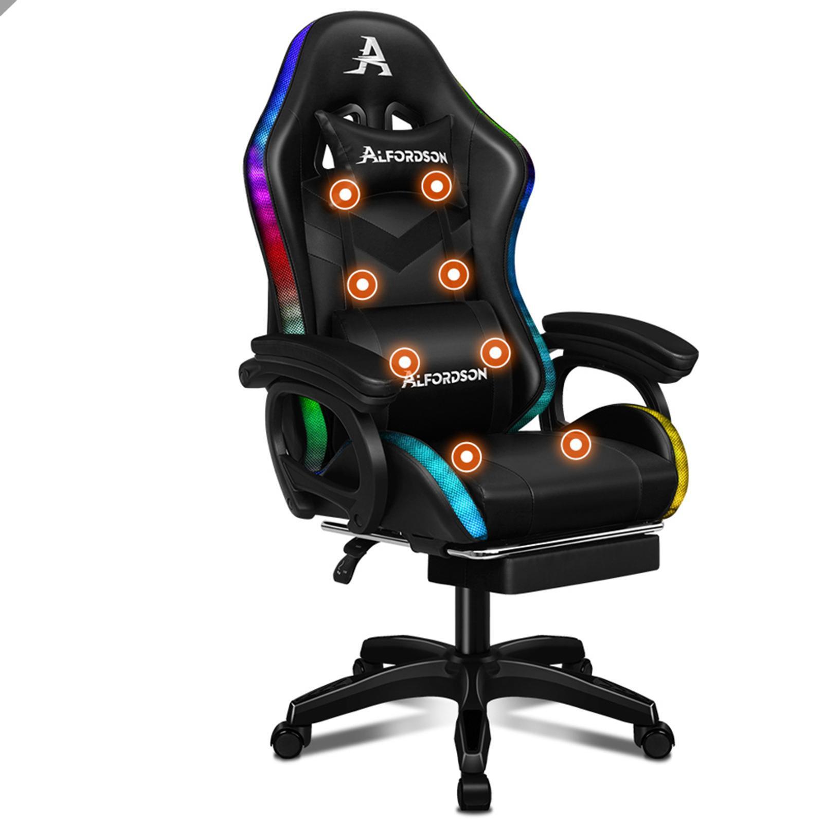 ALFORDSON LED Gaming Office Chair 8 Point Massage Black Bunnings
