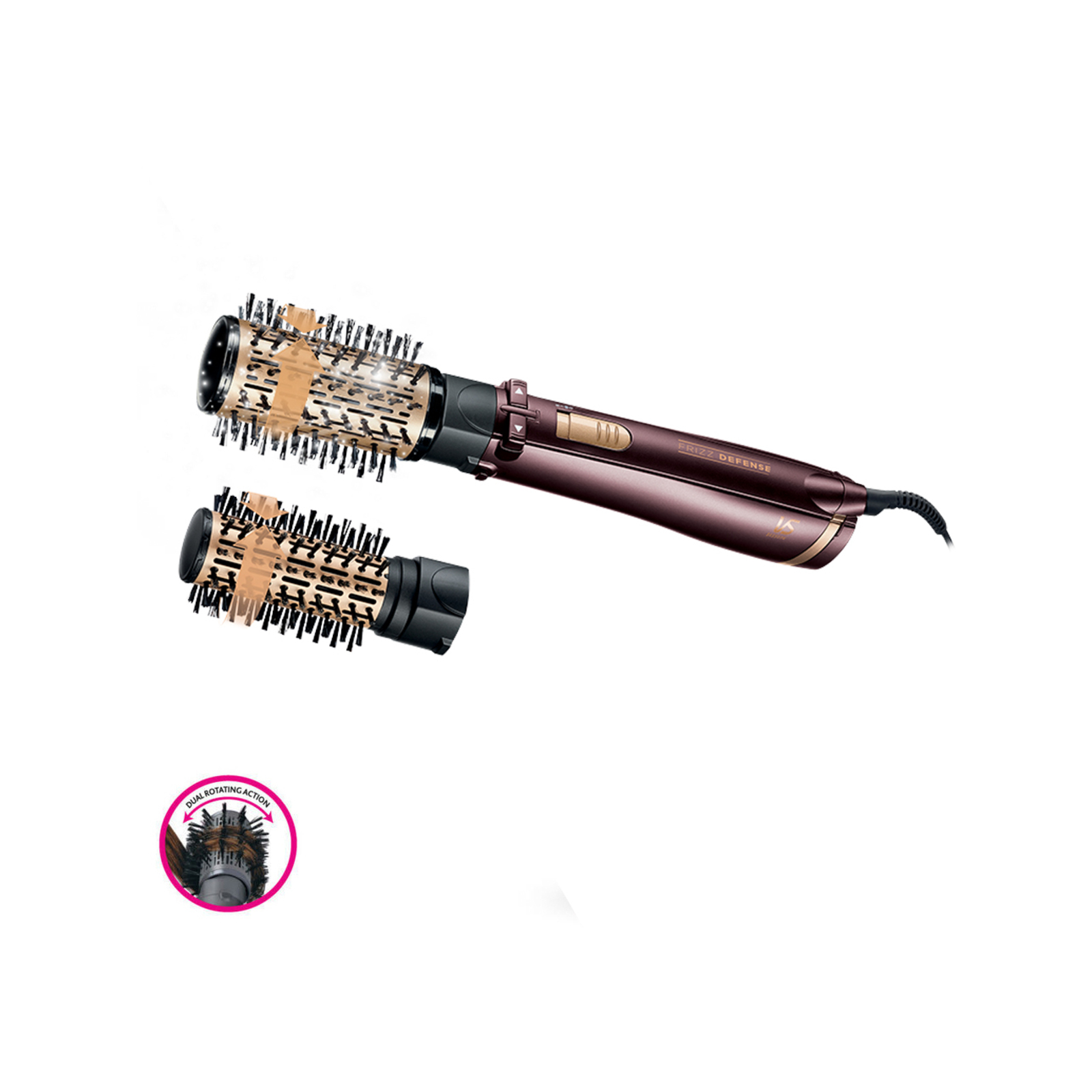 VS Sassoon Frizz Defense Rotating Hot Air Styler 50mm/38mm Hair Brush