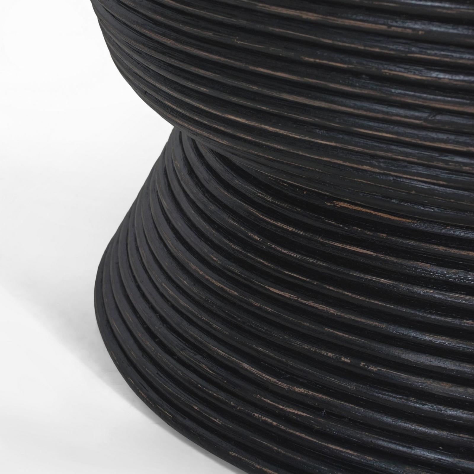 Clover Rattan Round Coffee Table 80cm with Glass Top Distressed Black