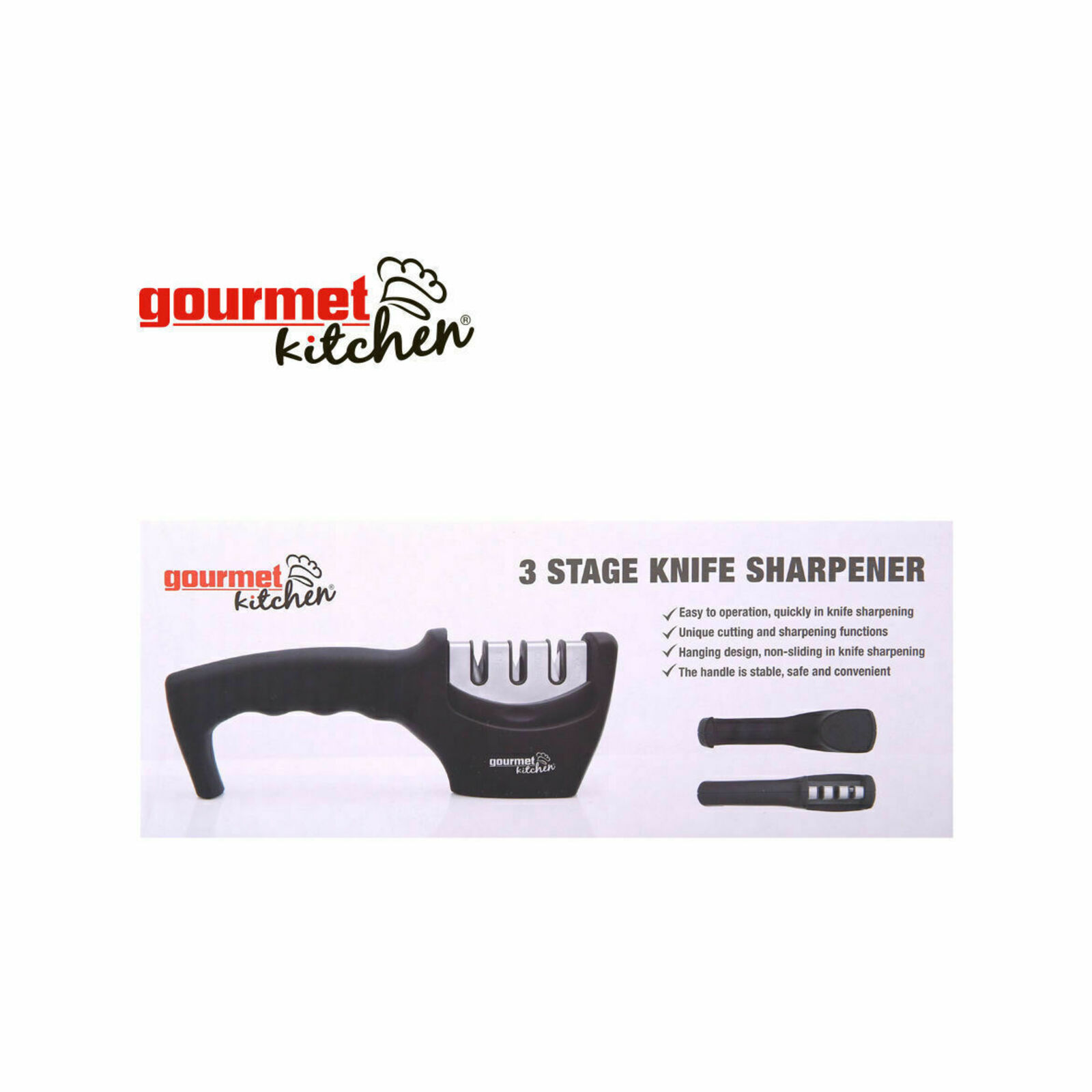 Gourmet Kitchen 3 Setting Handle Knife Sharpener Black Bunnings Australia