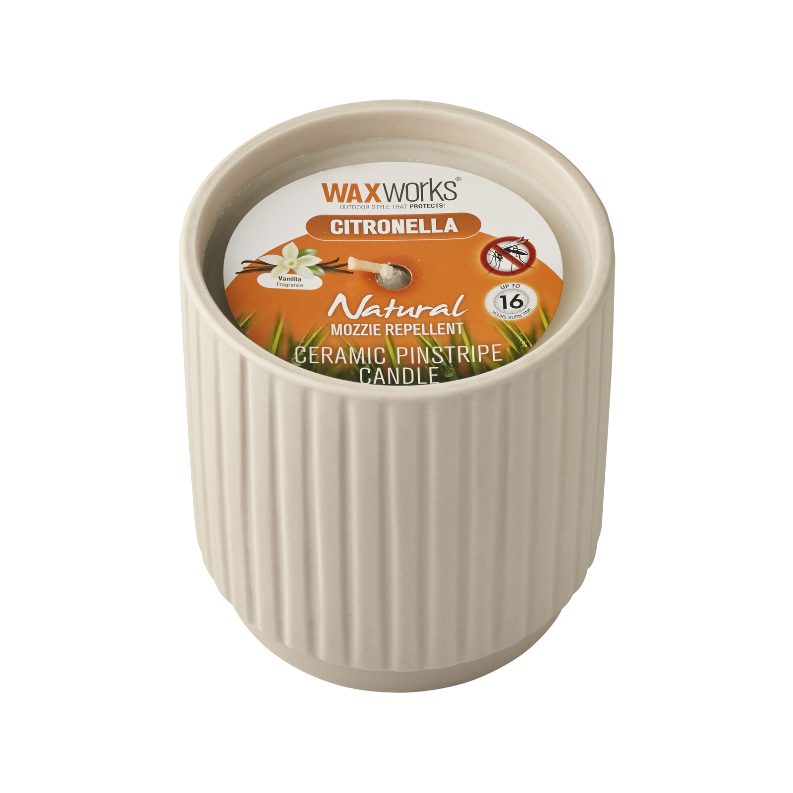 Waxworks Cream Pinstripe Citronella Candle Bunnings Australia