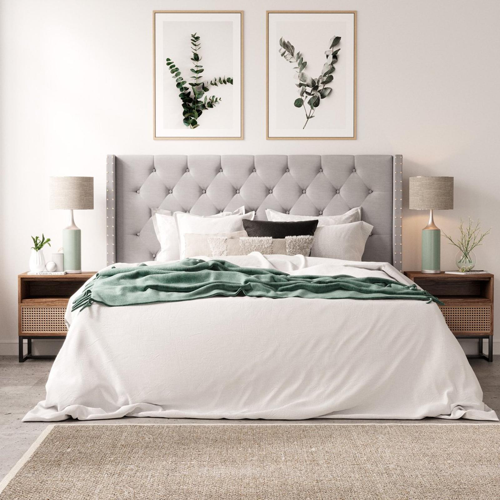 Camila Double Grey Upholstered Fabric Wing Bed Head Bunnings Australia
