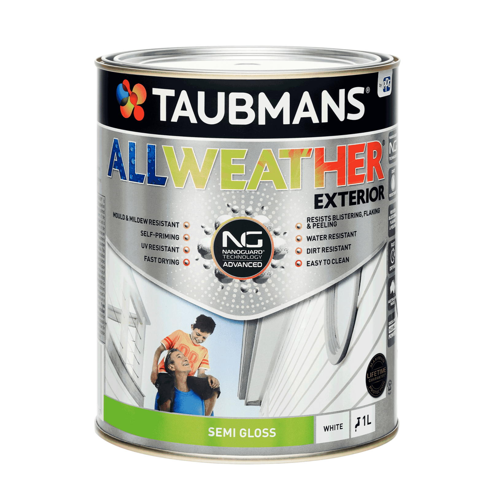 Taubmans 1L White Semi Gloss All Weather Exterior Paint