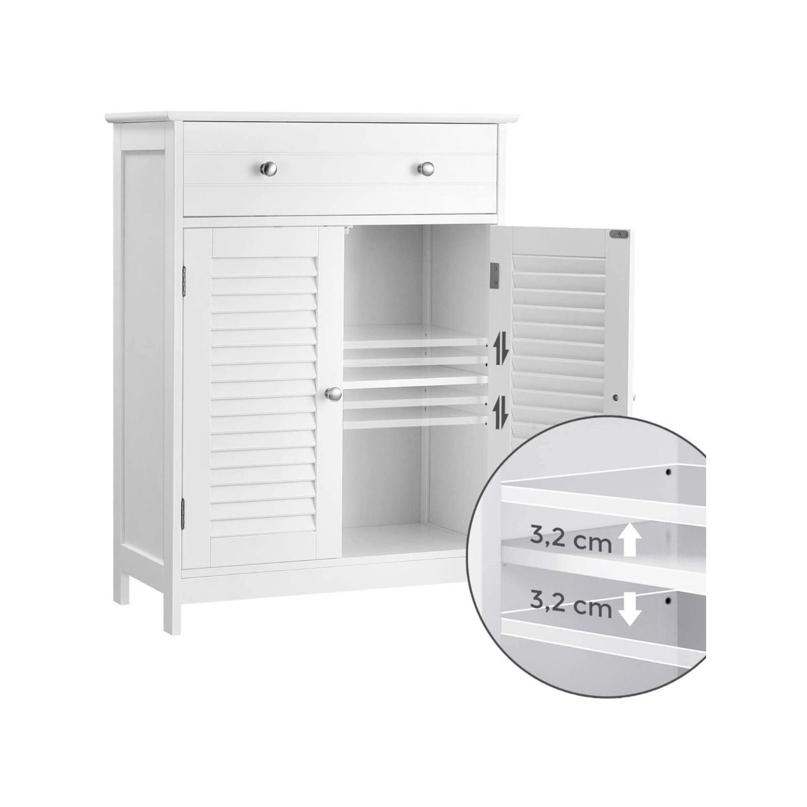 VASAGLE 80cm White Floor with Drawer and 2 Doors Cupboard Bunnings Australia