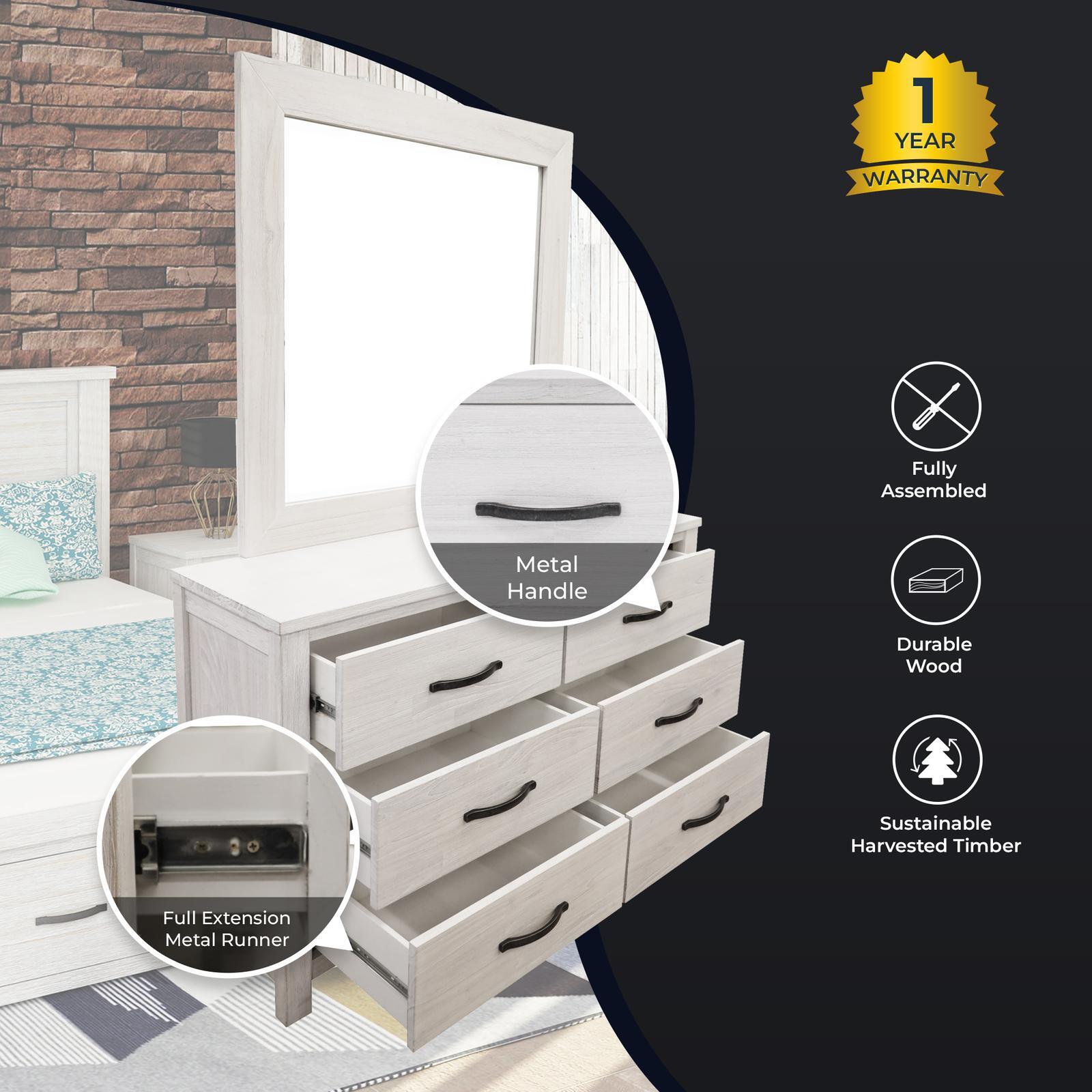 Foxglove Dresser Mirror 6 Chest of Drawers Tallboy Storage