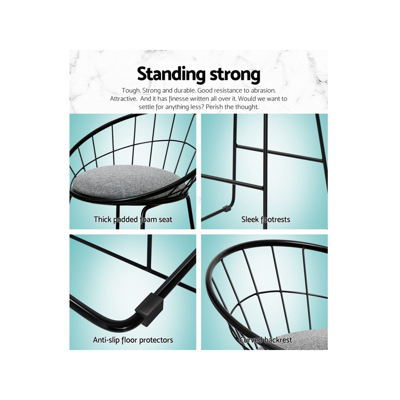 Artiss Bar Stools Kitchen Stool Metal Fabric Grey CAMDEN x4 Bunnings