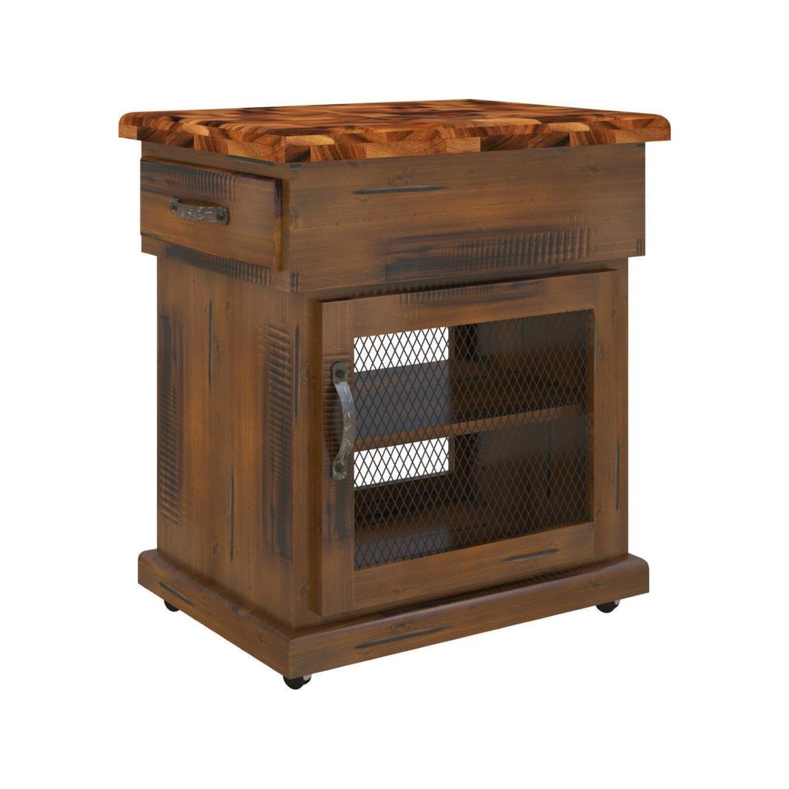 Umber Kitchen Work Bench Storage Trolley Solid Pine Wood Portable Cart