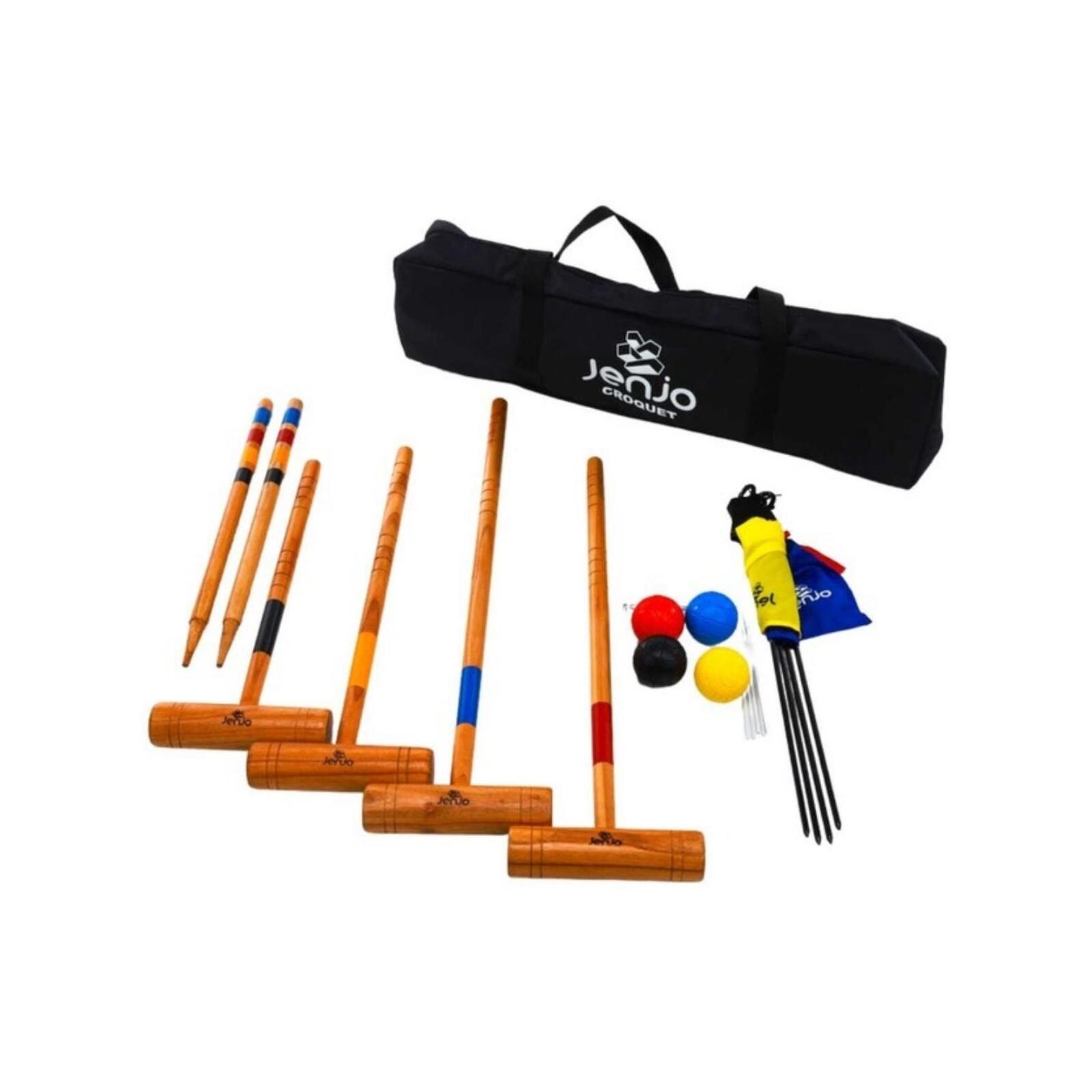 Outdoor Family Premium Wooden Croquet Ball Mallet Game 4 Player Set w