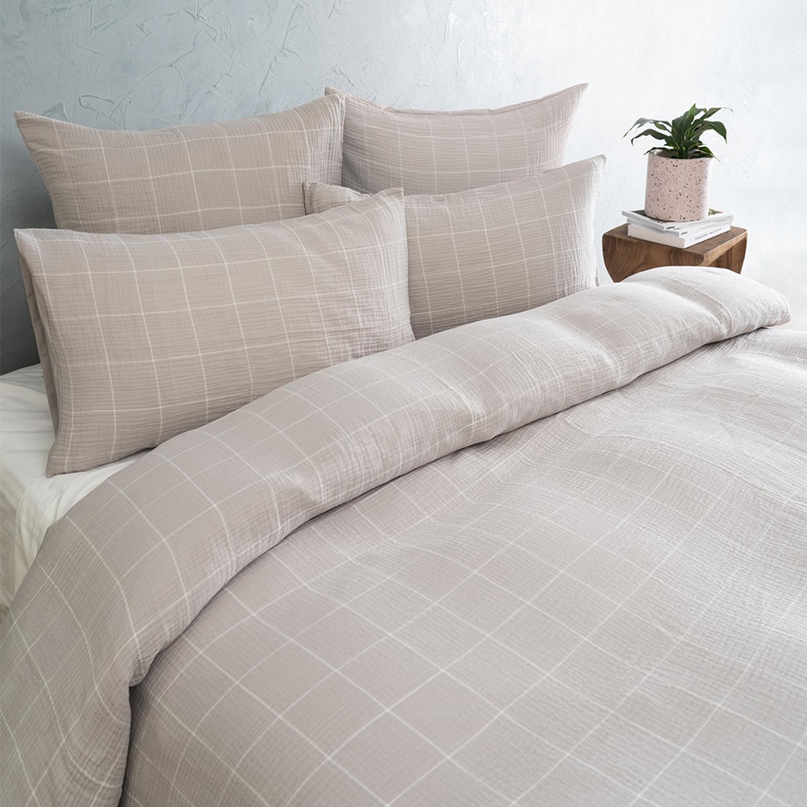 Tontine Gauze Grid Quilt Cover/Pillowcase Set Queen Bed Silver