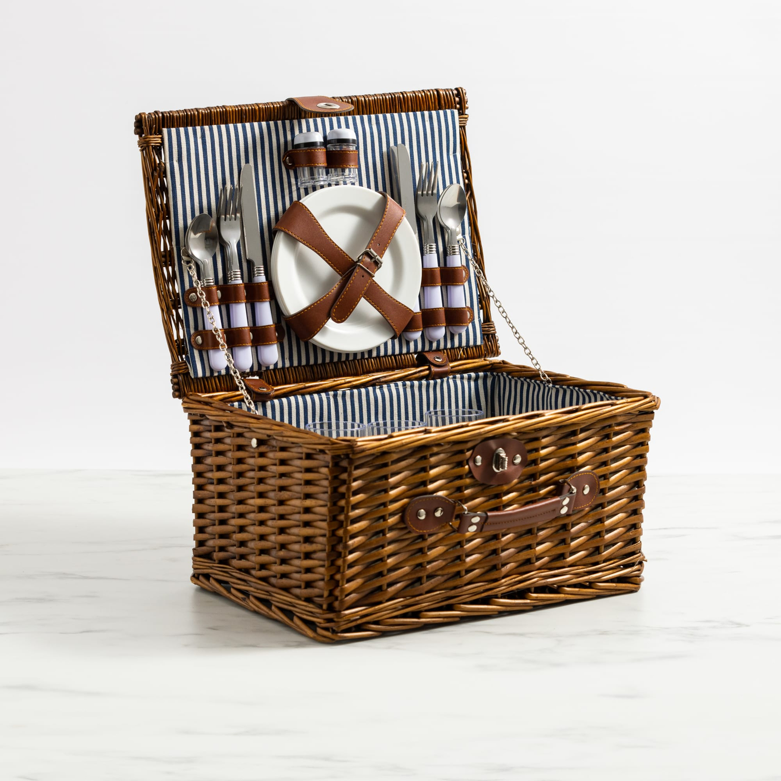 Salisbury & Co Picnic Basket 4 Person Navy Stripe Bunnings Australia